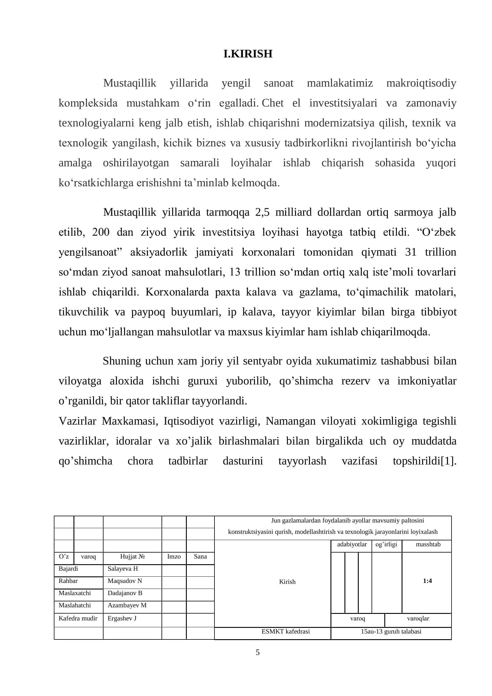 Jun gazlamalardan foydalanib ayollar mavsumiy paltosini konstruktsiyasini qurish, modellashtirish va texnologik jarayonlarini loyixalash 2