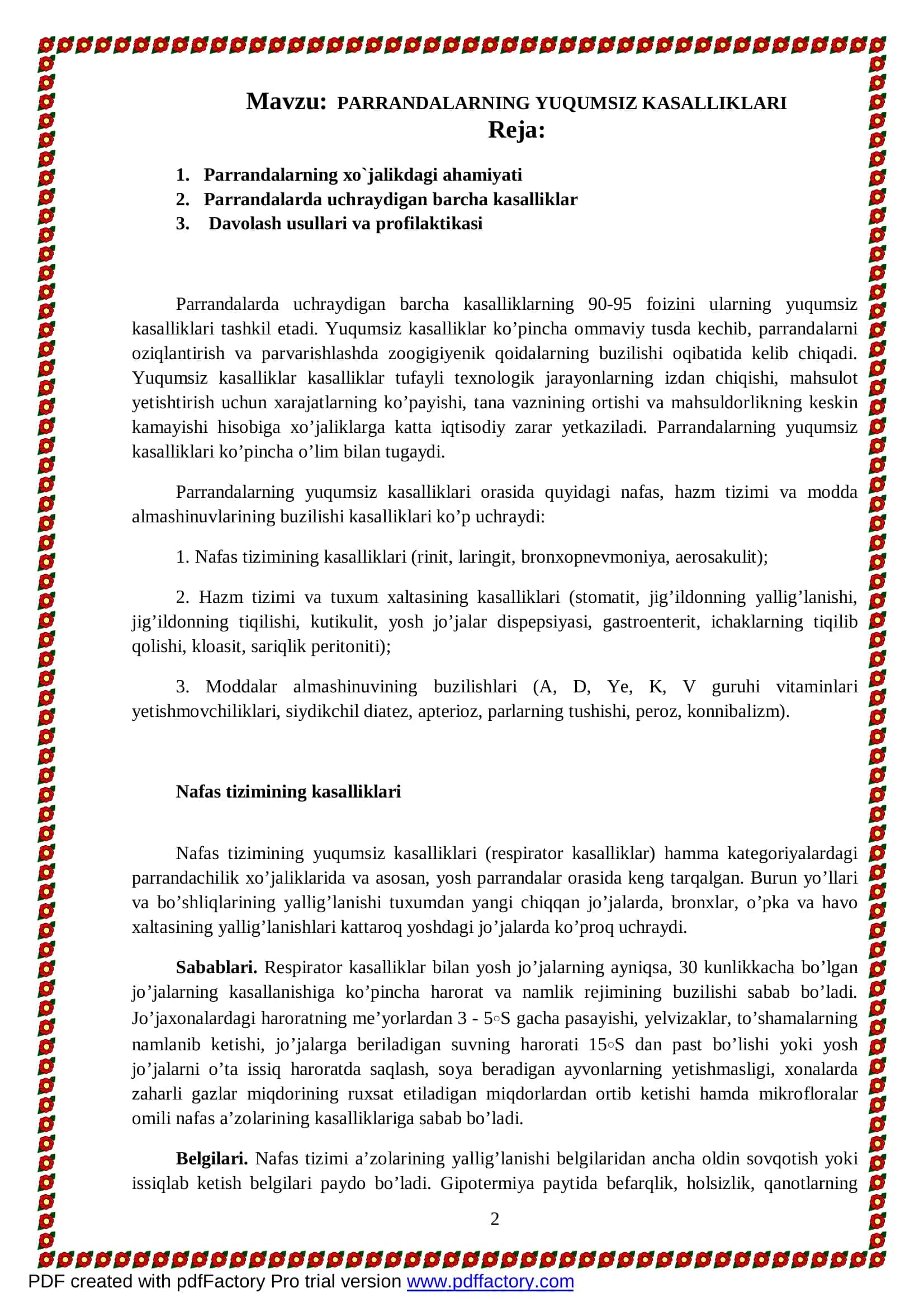 Parrandalarning Yuqumsiz Kasalliklari 2