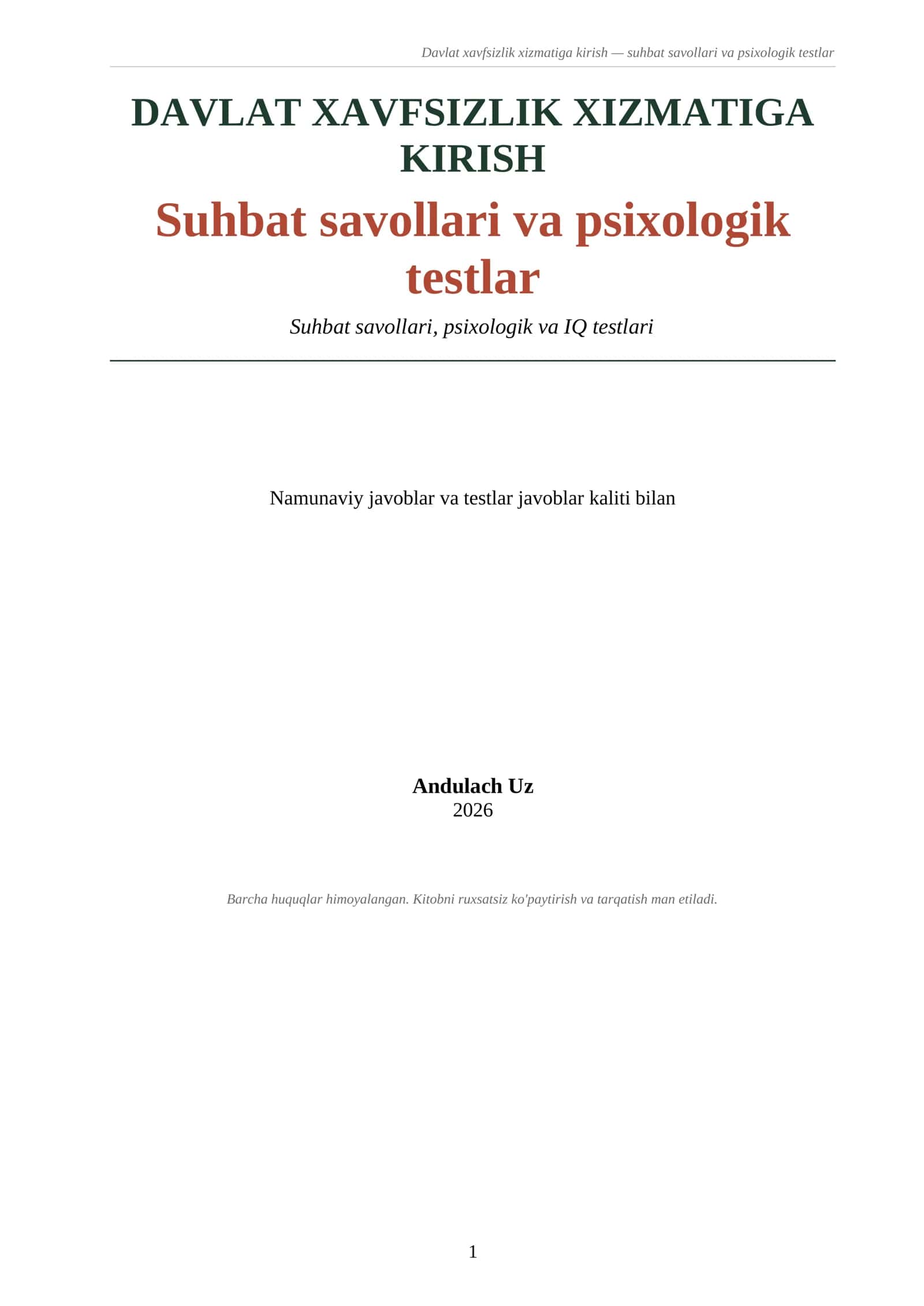 Davlat xavfsizlik xizmatiga kirish — suhbat savollari va psixologik testlar. 1000 ta savol 2