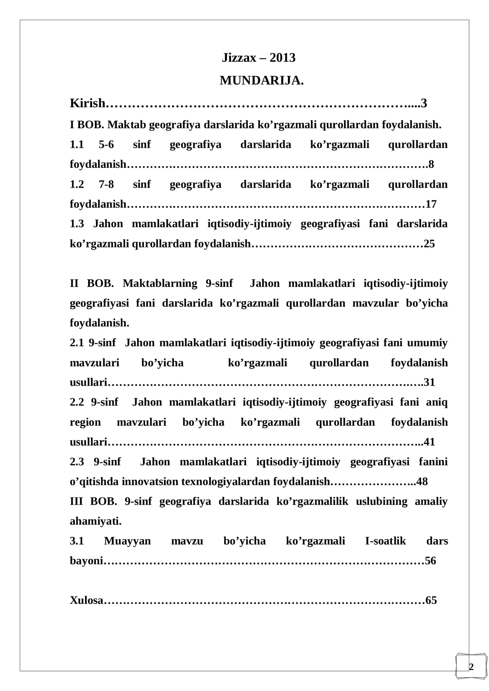 GEOGRAFIYA DARSLARIDA FOYDALANILADIGAN KO’RGAZMALI QUROLLAR VA ULARDAN FOYDALANISH USULLARI 2