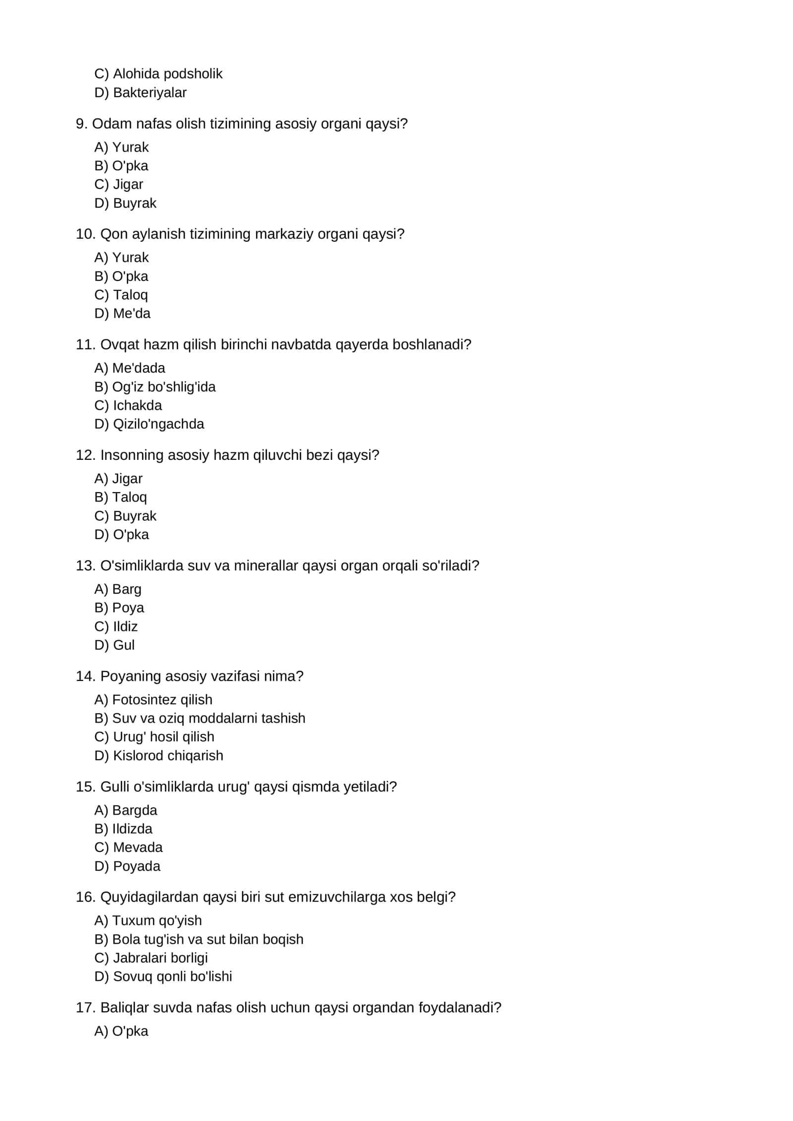 BIOLOGIYA FANIDAN TEST 2