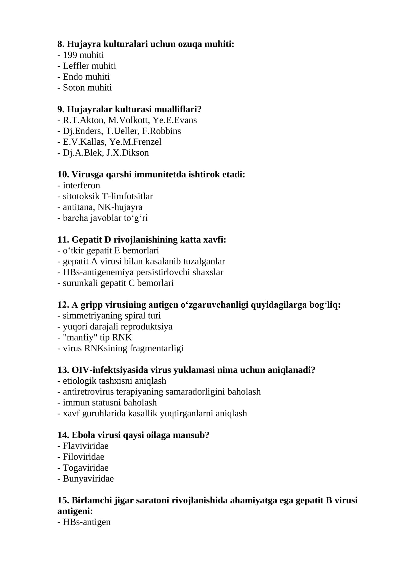 Virusologik laboratoriya mutaxassisligi bo'yicha savol-javoblar 2026 2