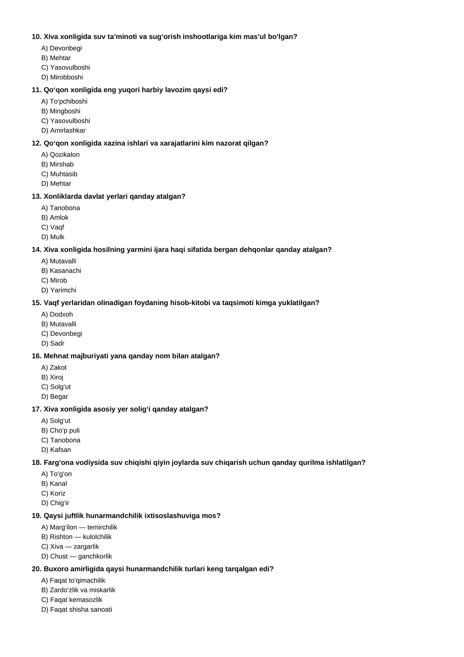 9-sinf O‘zbekiston tarixi — 300 ta test savol-javob 2