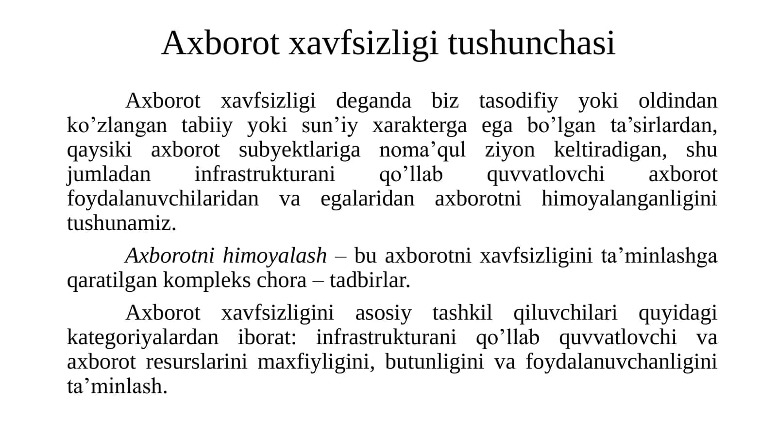Axborot xavfsizligi tushunchasi 2