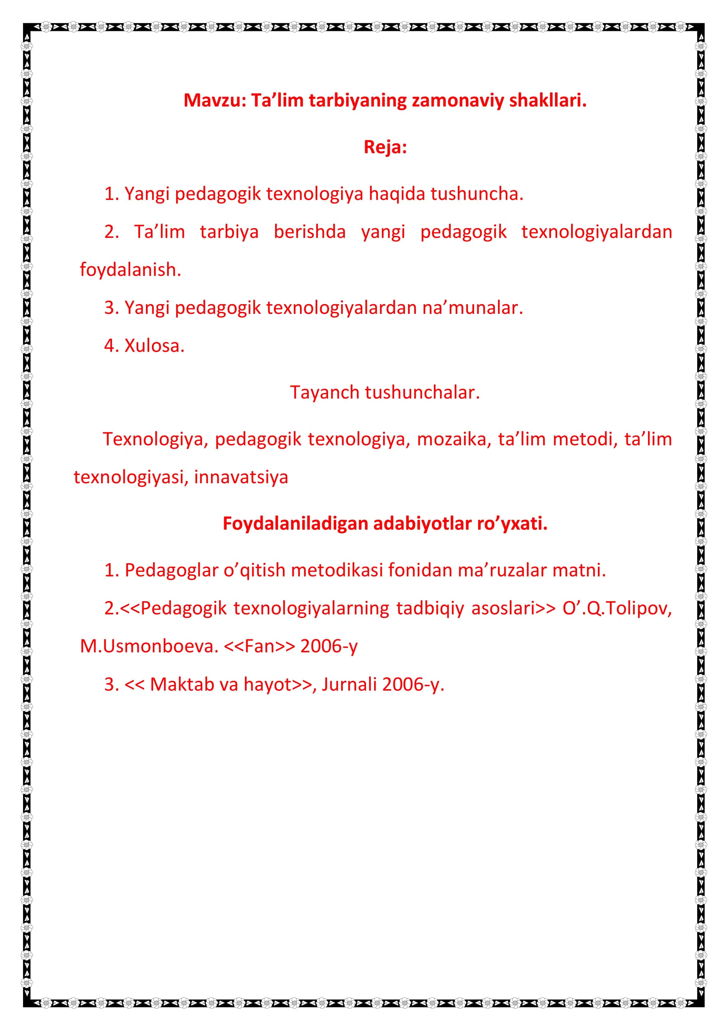 Ta’lim Tarbiyaning Zamonaviy Shakllari Referati 2