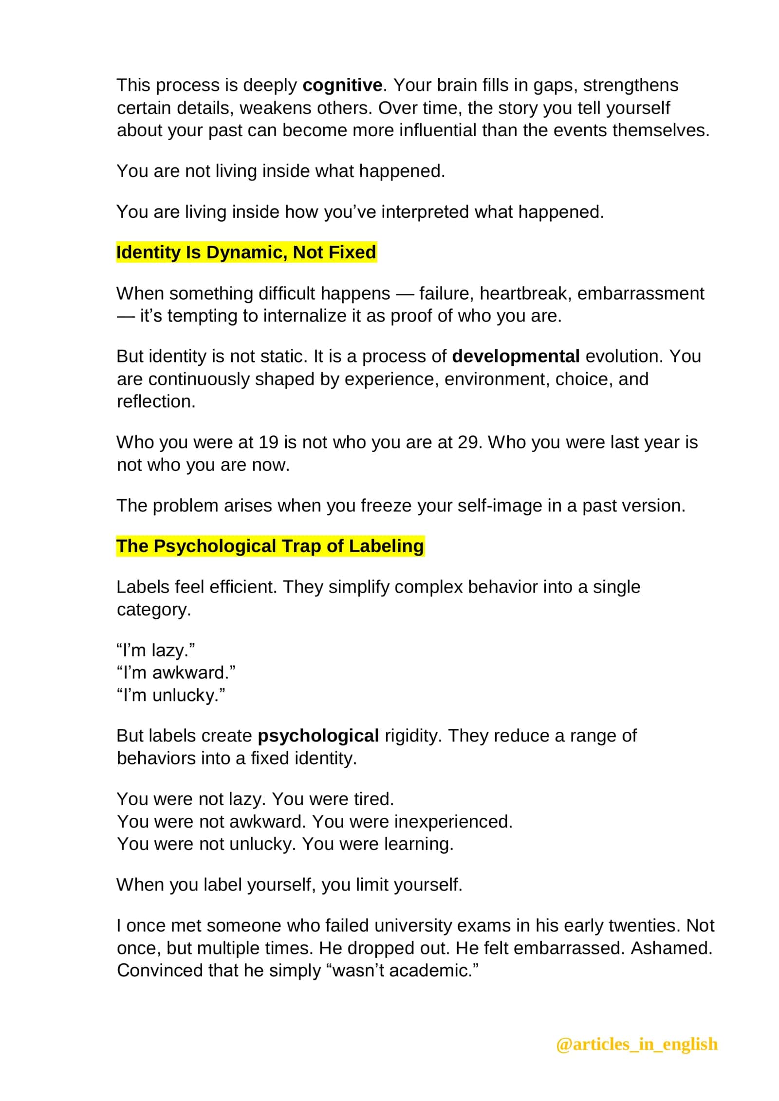 Your Past Does Not Define Your Present — English Reading 2