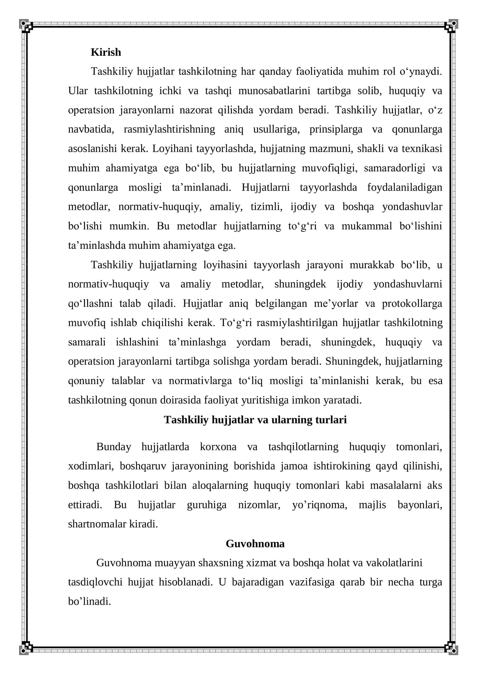 Tashkiliy hujjatlar va ularni rasmiylashtirishda loyihasini tayyorlash 2