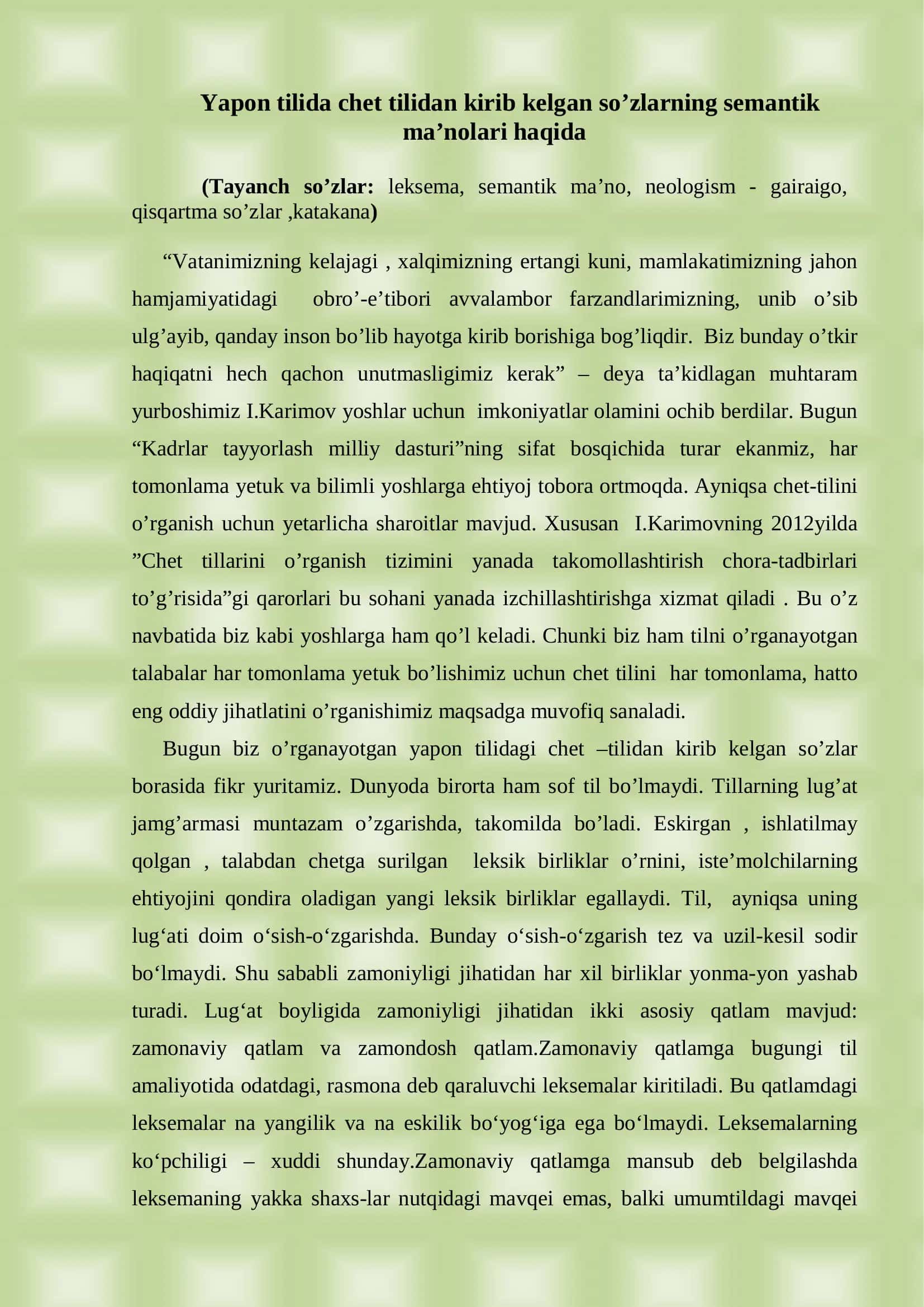 Yapon tilida chet tilidan kirib kelgan so’zlarning semantik ma’nolari 2