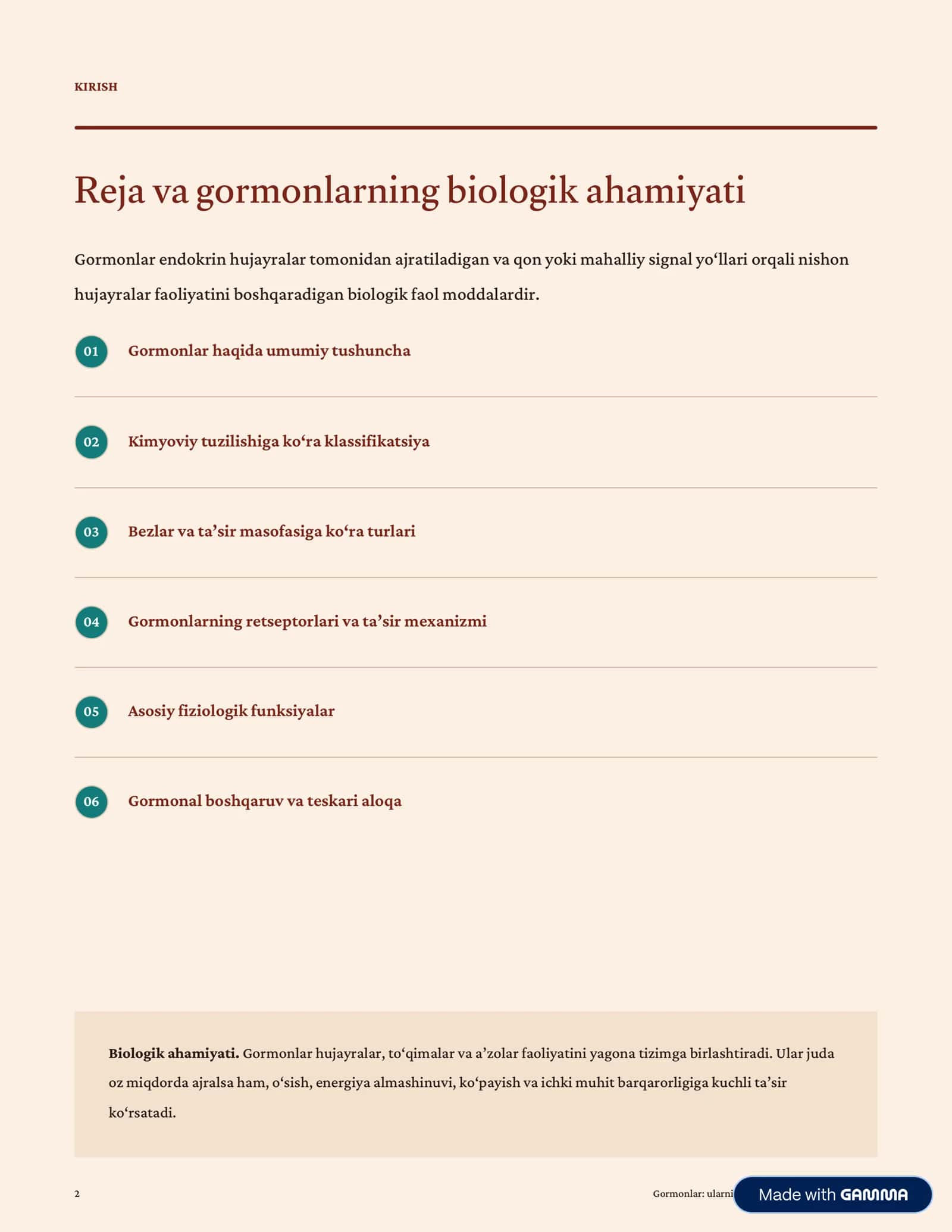 Gormonlar: ularning klassifikatsiyasi va funksiyasi 2