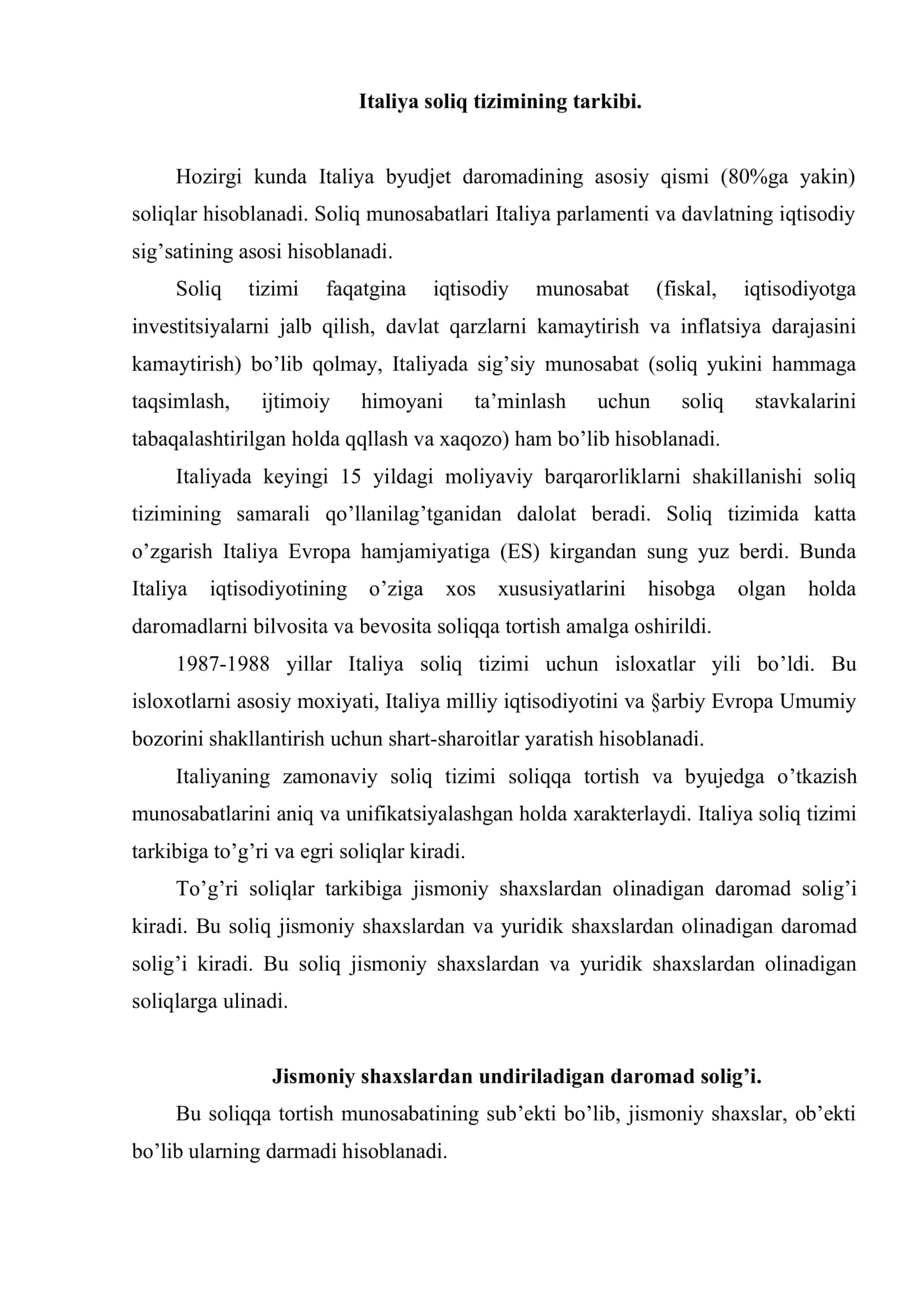Italiya davlati soliq tizimining tuzilishi 2