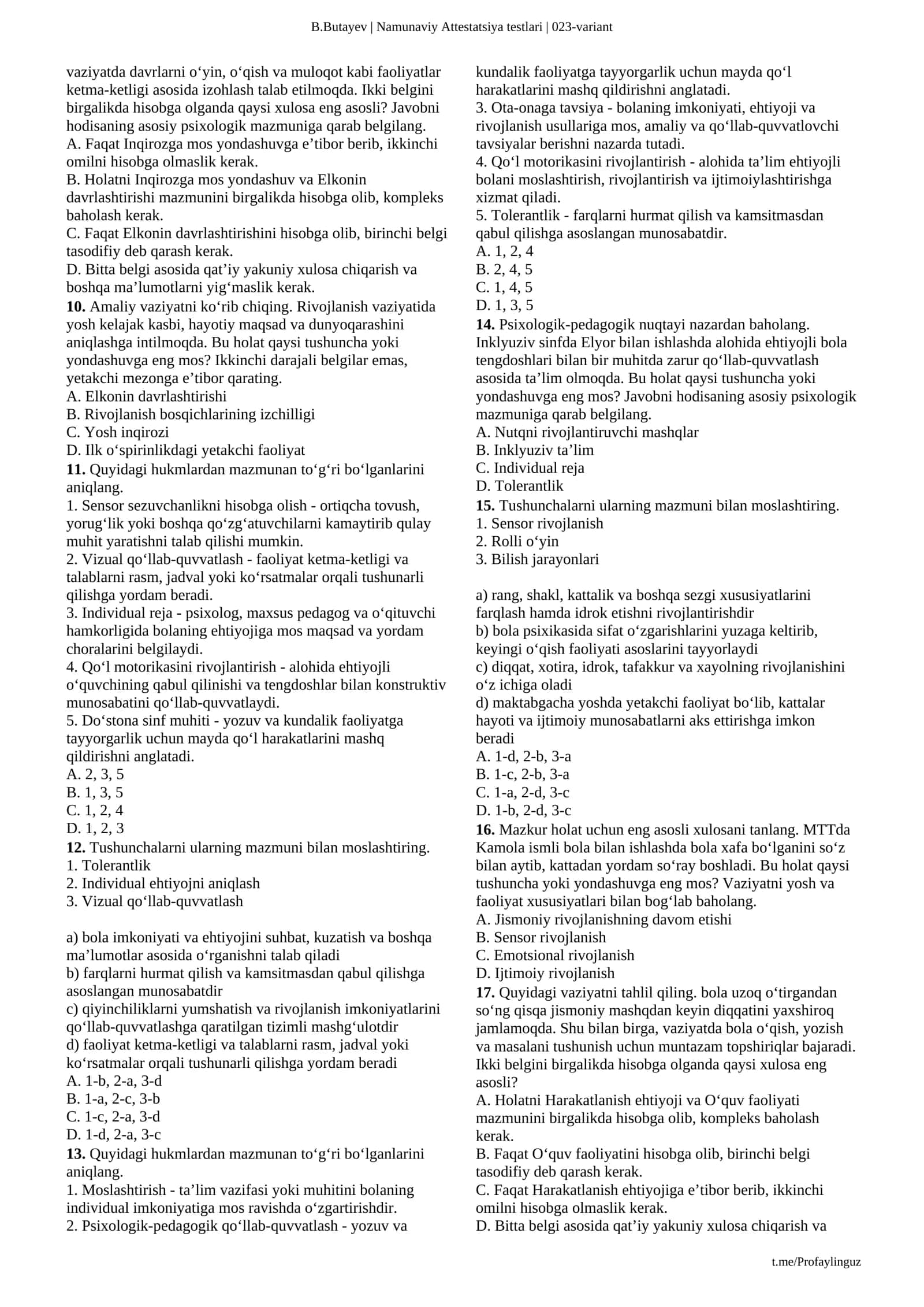Namunaviy Attestatsiya testlari 2