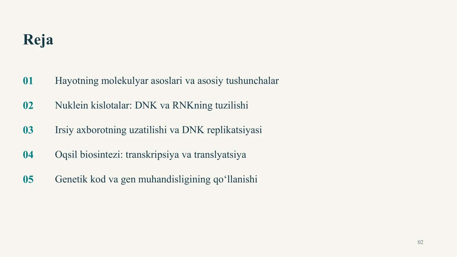 Molekulyar biologiya hayotiy jarayonlari 2