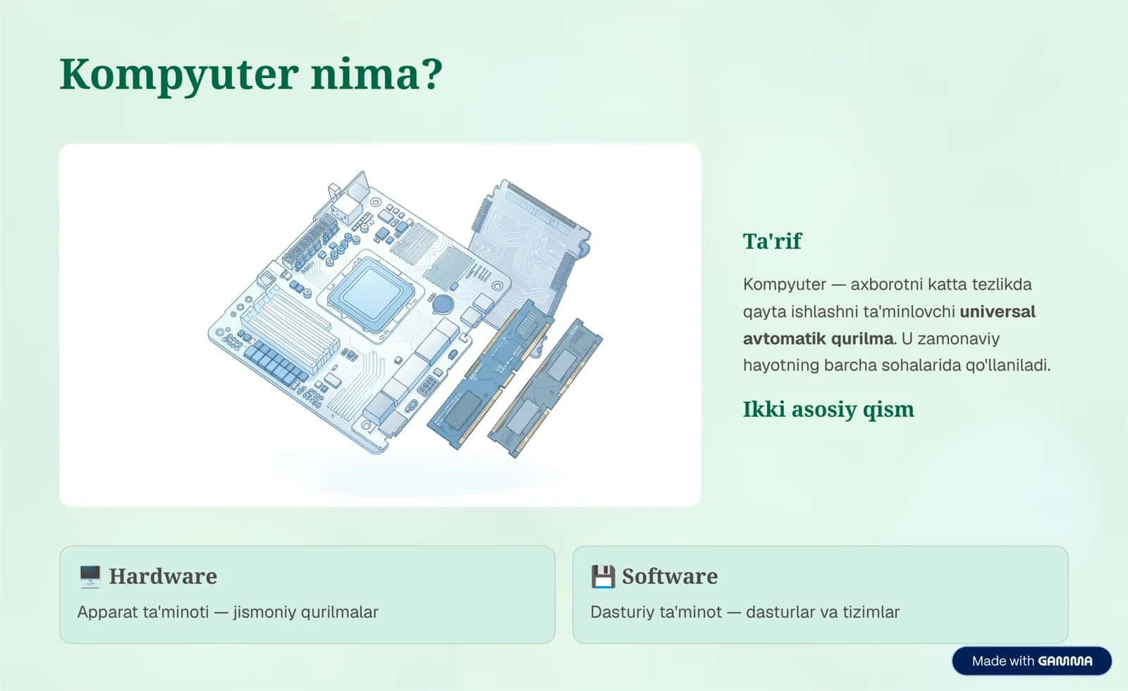 KOMPYUTER QURILMALARI VA DASTURIY TA’MINOT: INFORMATIKA FANIDAN TAQDIMOT 2