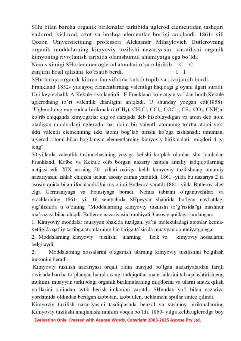 Seminar №7: Organik kimyo va tuzilish nazariyasining yaratilishi 2