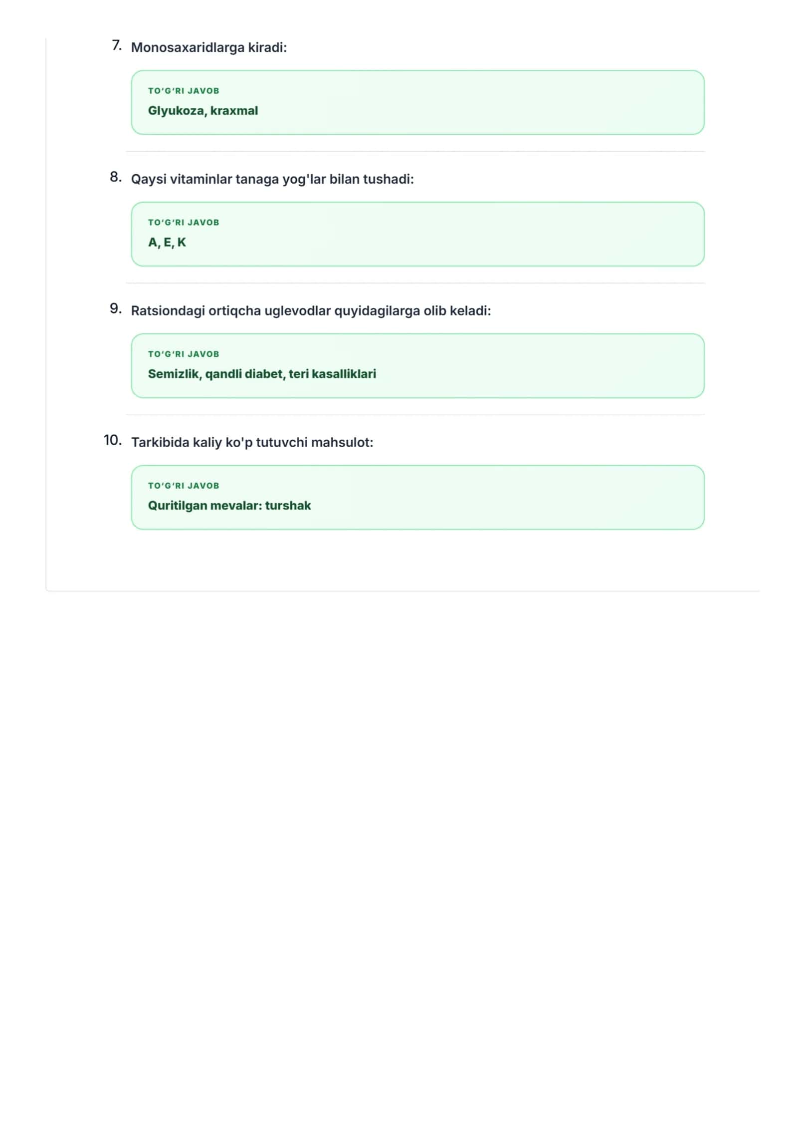 Diyetologiya bo'yicha testlar (argos.test) 2
