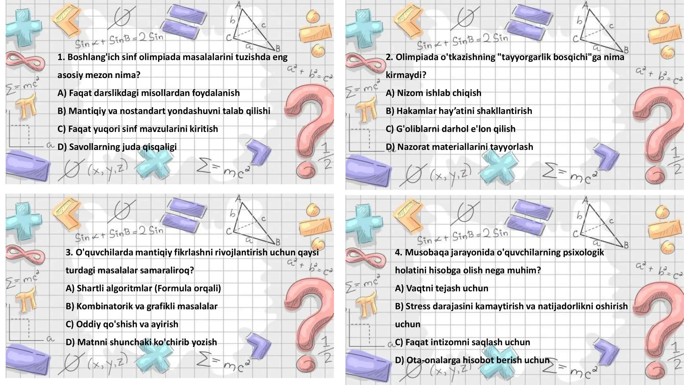 Qiziqarli matematika va olimpiada masalalari fanidan tarqatma materiallar 2