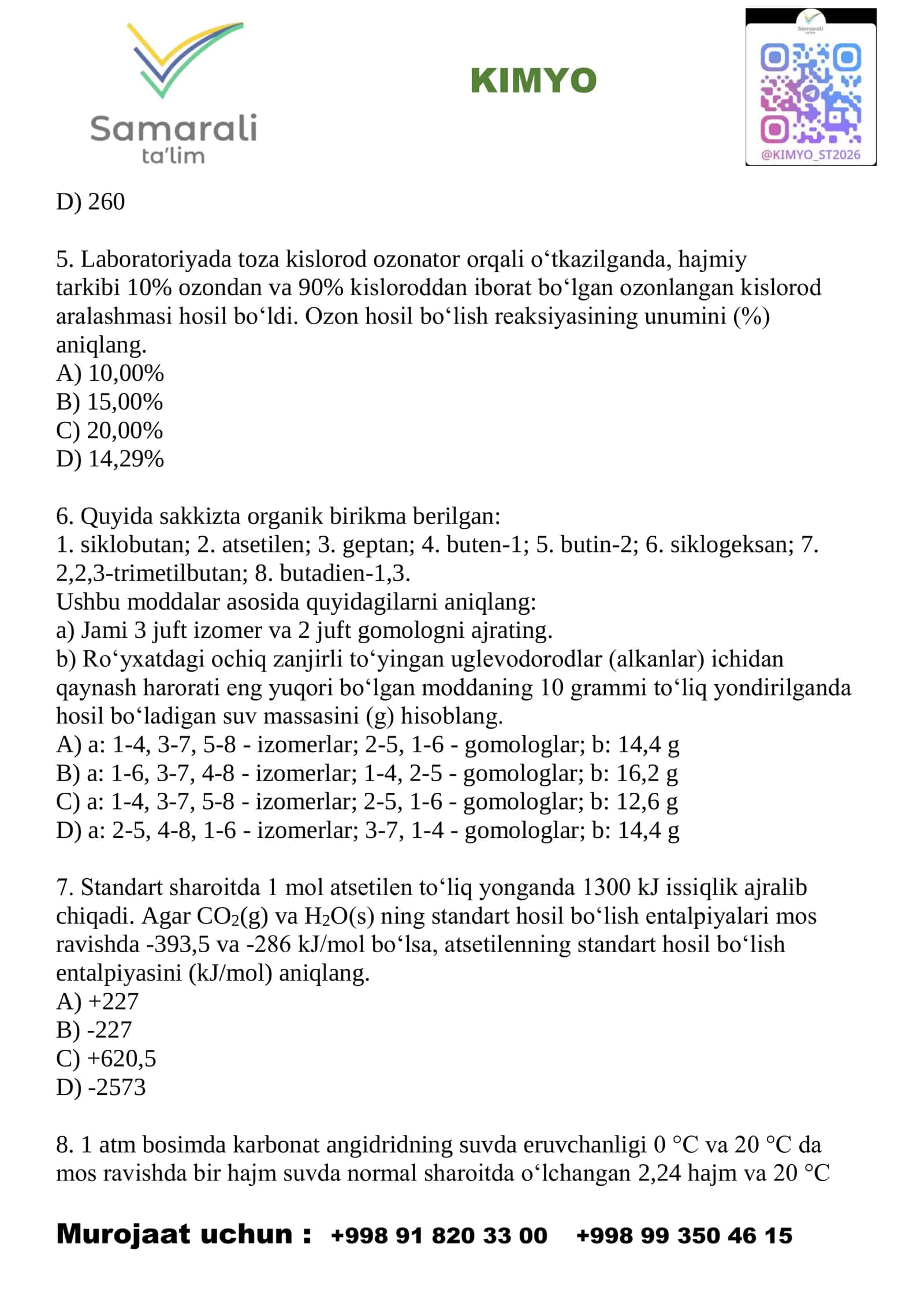 KIMYOdan Milliy sertifikatga tayyorlanuvchilar uchun MAXSUS qo'llanma 2