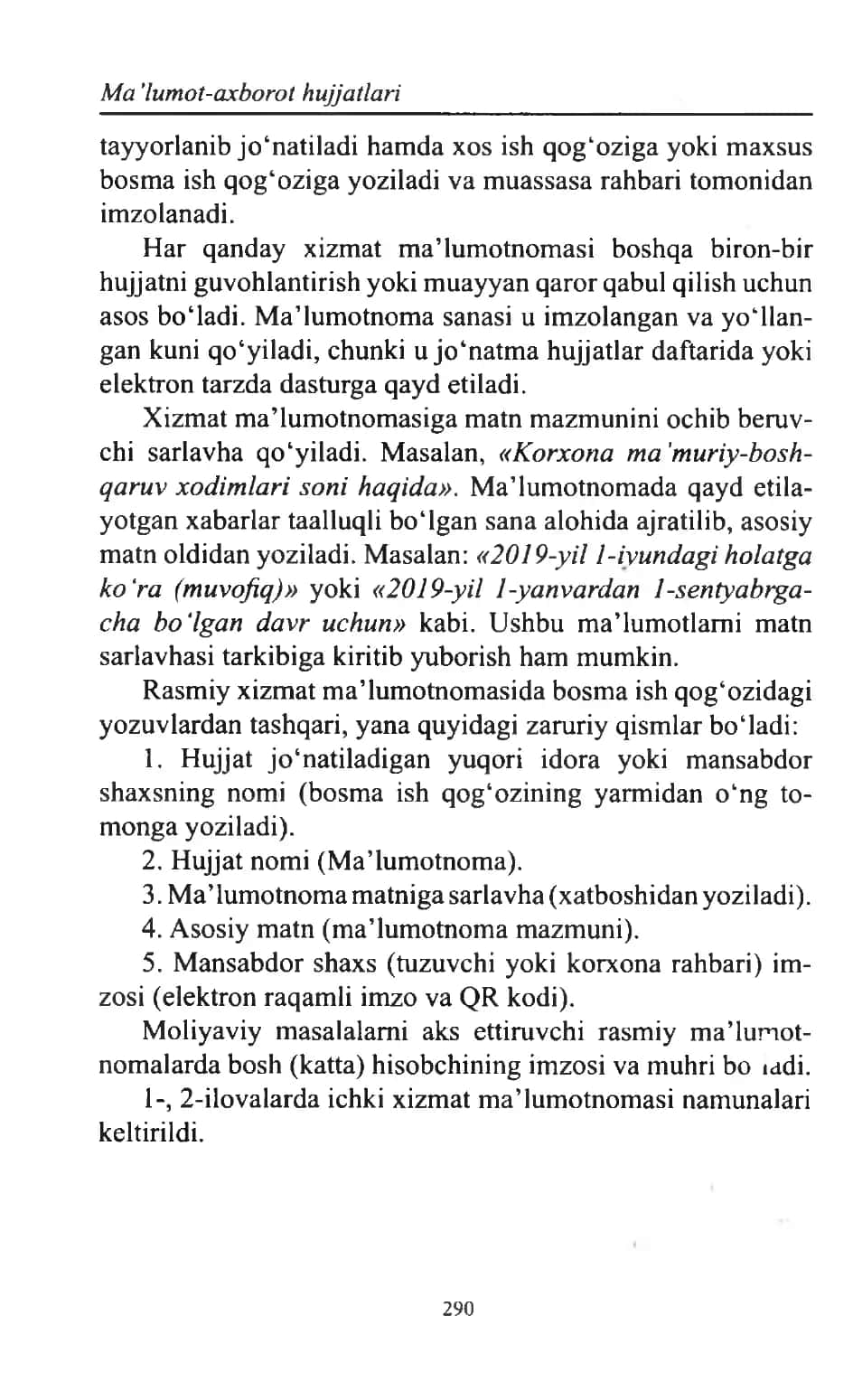 Barcha turdagi ma'lumotnoma qoidalari va namunalari to'liq 2