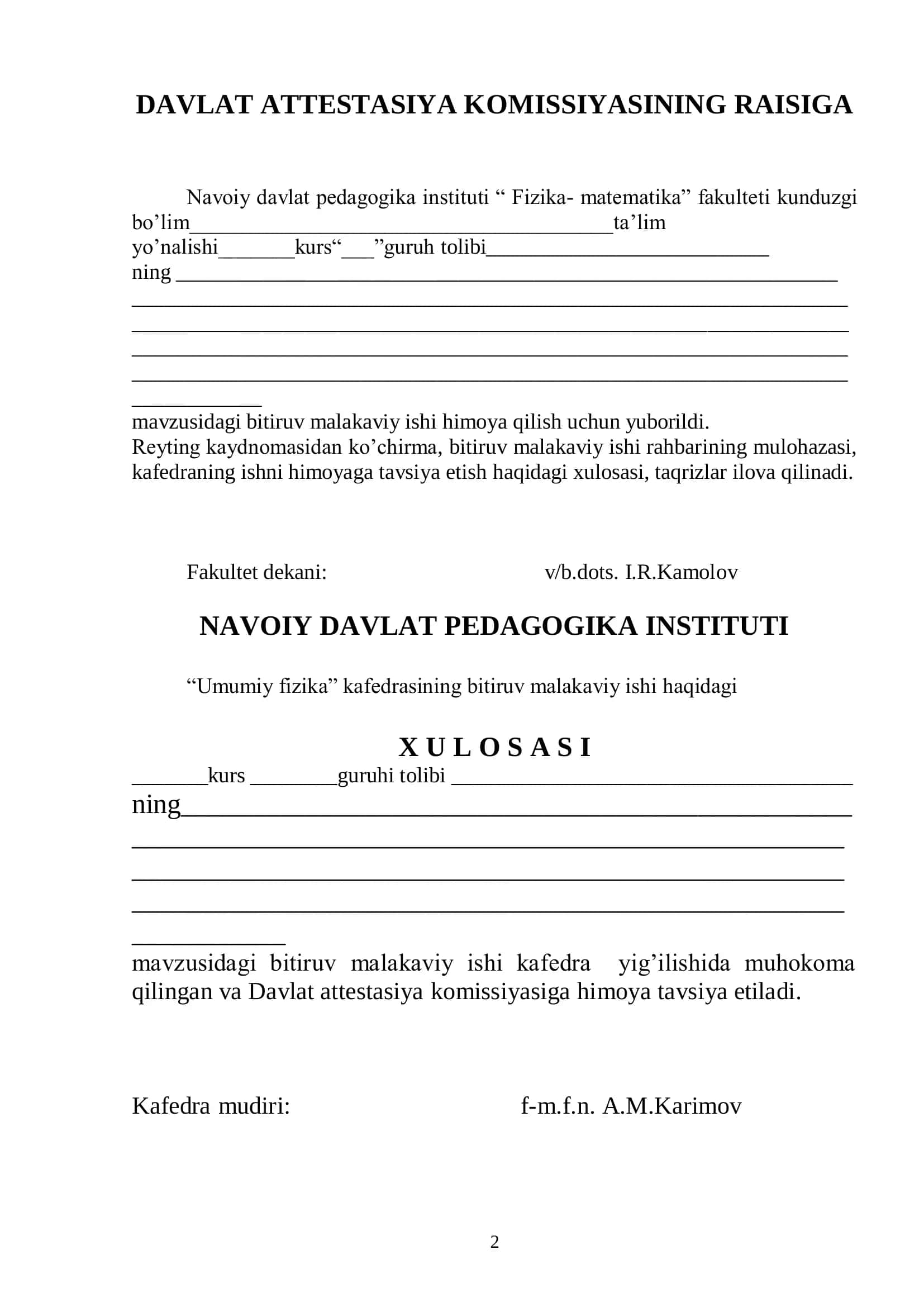 Ilmiy rahbar: kat. o’q. Sh.O Toshpo’latova 2