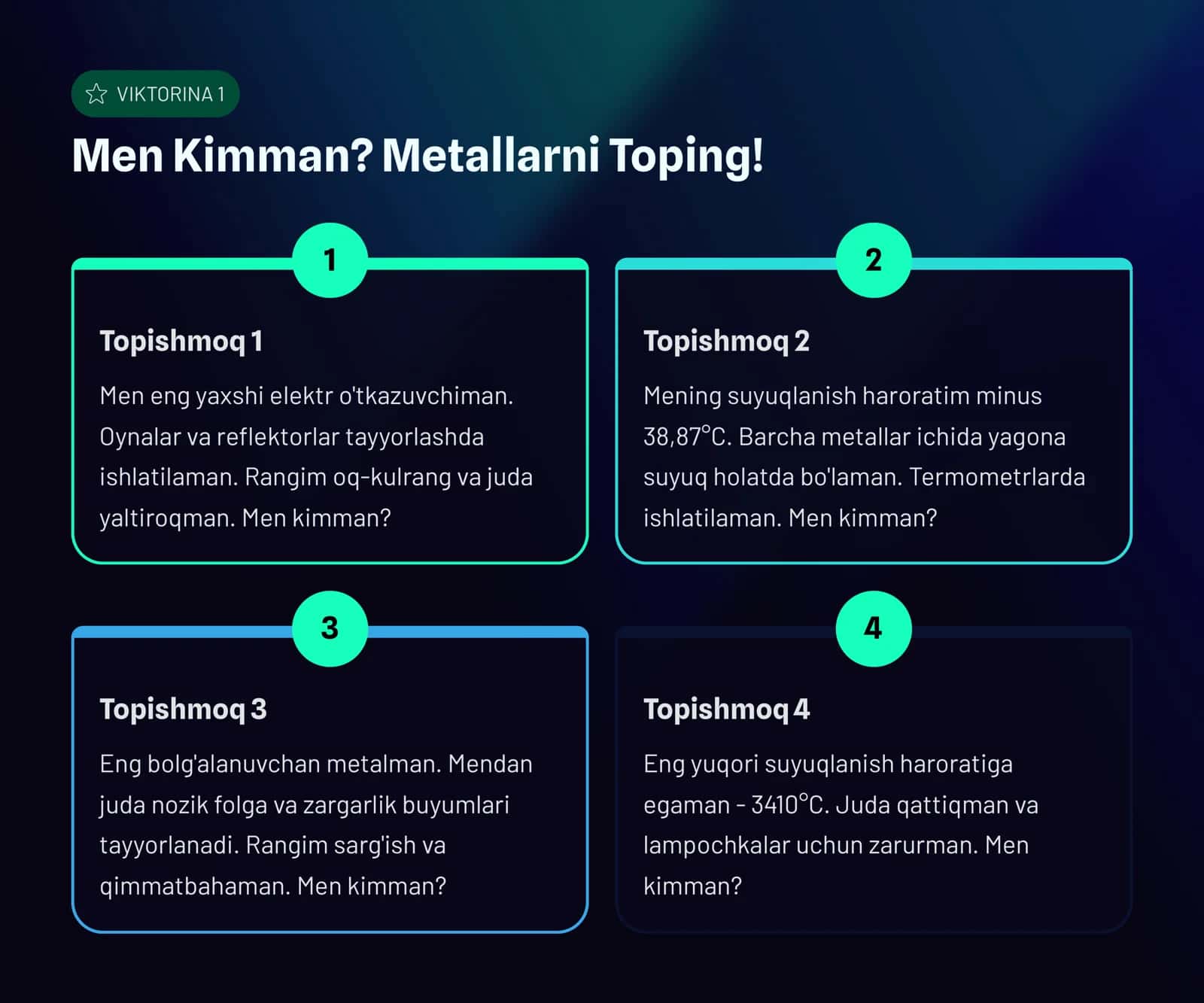 Metallar Olami: Qiziqarli Viktorina To'plami 2