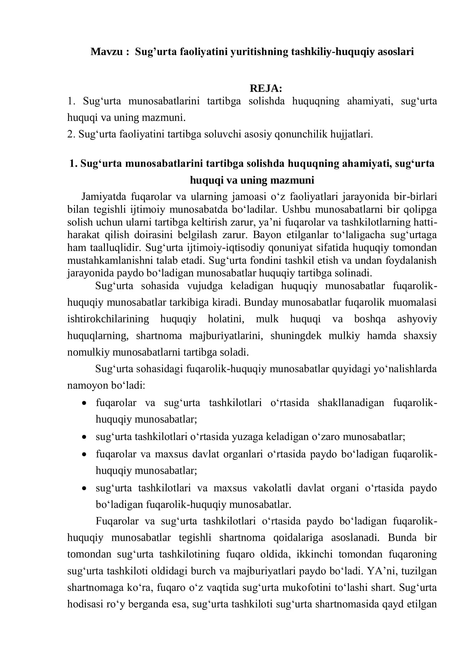 Sug’urta faoliyatini yuritishning tashkiliy-huquqiy asoslari 2