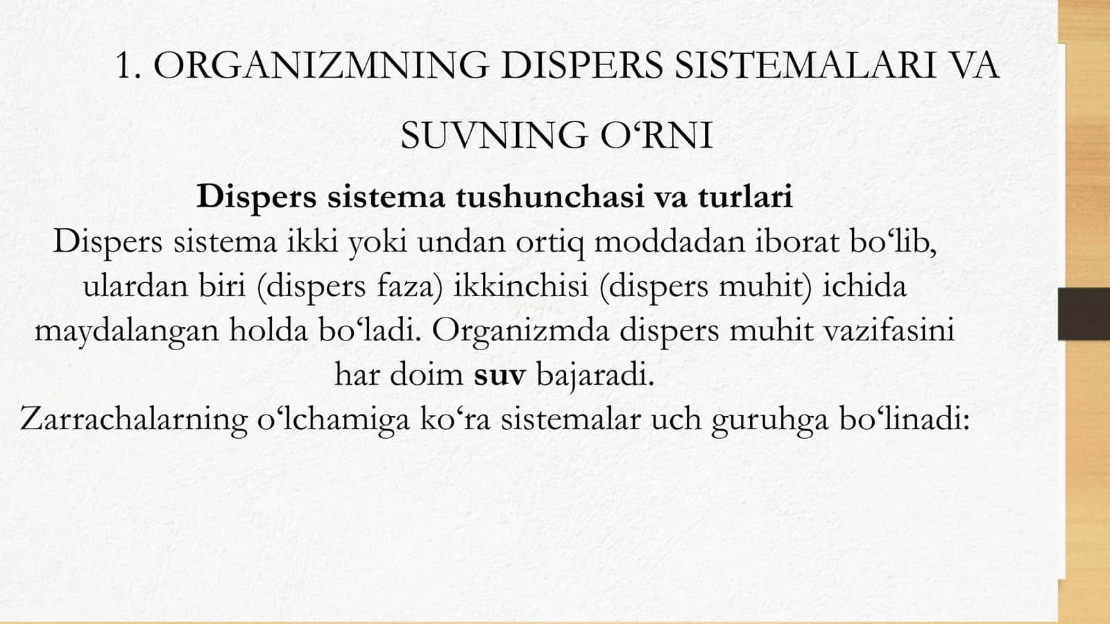 Organizmning suv dispers sistemasi haqidagi bilimlar 2