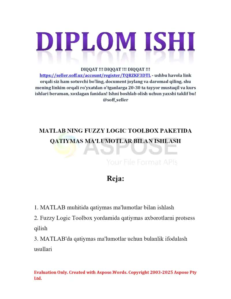 MATLAB muhitida qatiymas ma'lumotlar bilan ishlash va Fuzzy Logic Toolbox paketida protsess qilish 2