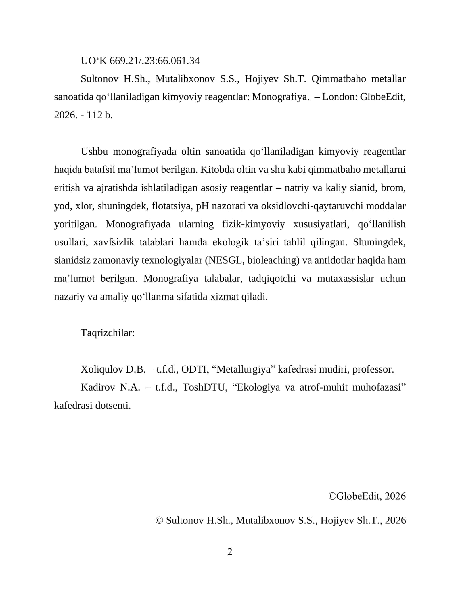 Qimmatbaho metallar sanoatida qo‘llaniladigan kimyoviy reagentlar 2