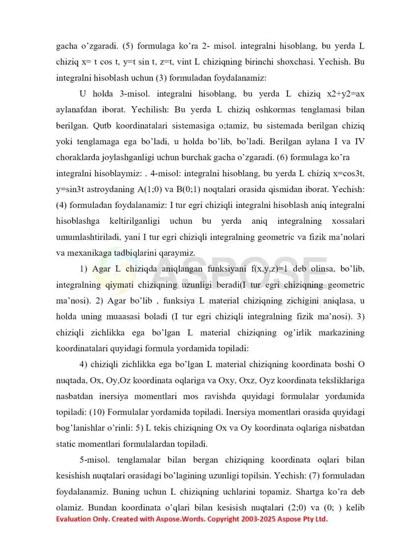 Egri chiziqli integrallar 2
