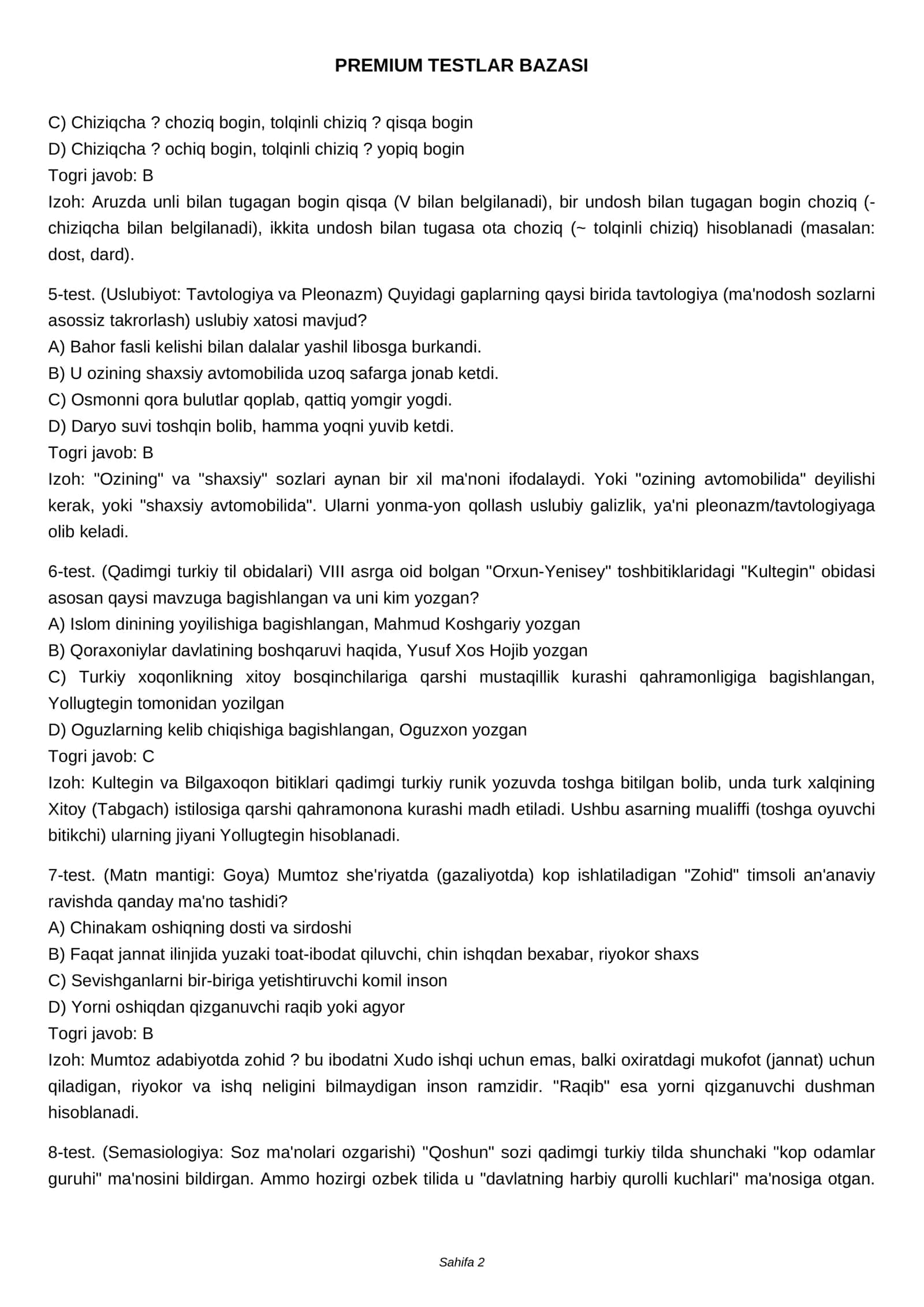 PREMIUM TESTLAR BAZASI 2