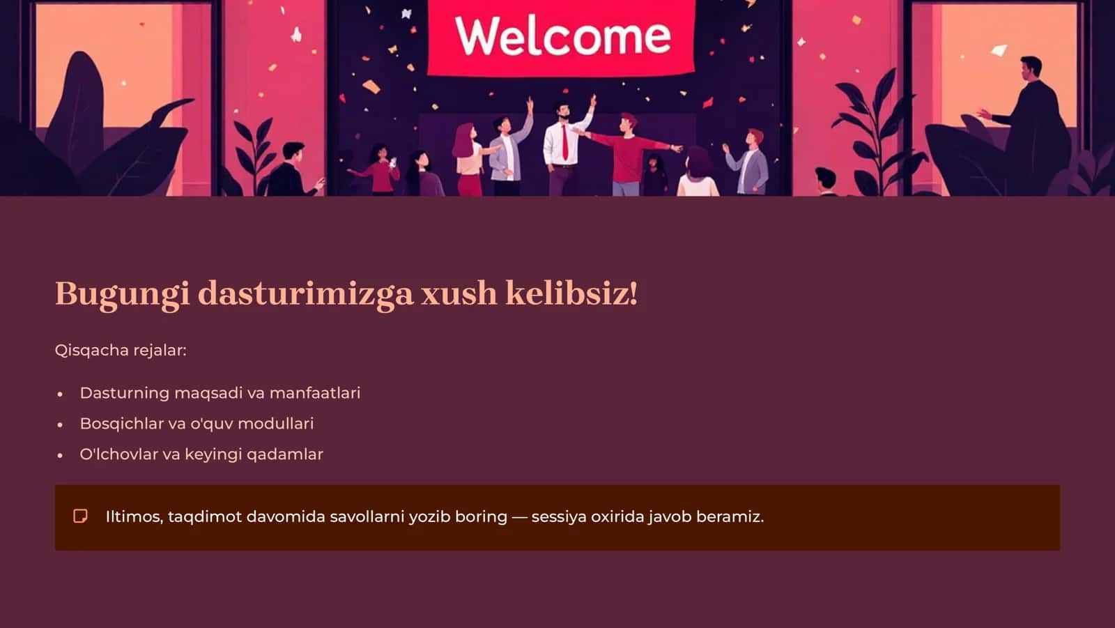 Ish joyida o'tkaziladigan yo'riqnoma dasturi 2