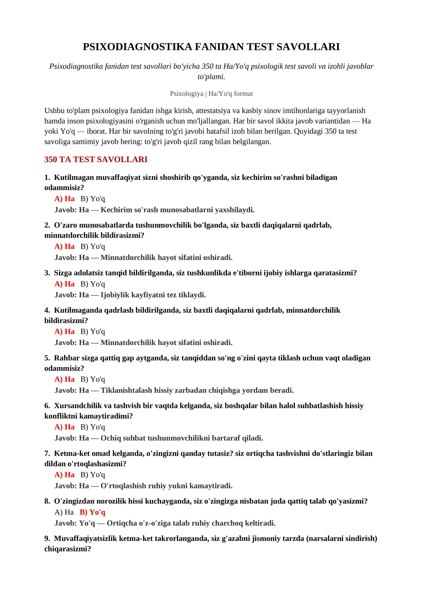 Psixodiagnostika fanidan test savollari 2