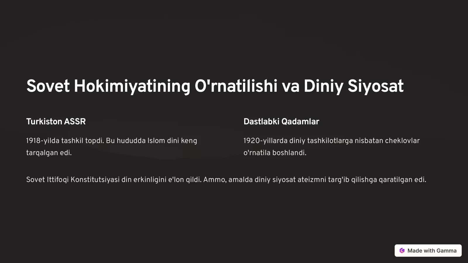 Sovet Hokimiyatining Islom Diniga Bo'lgan Munosabati 2