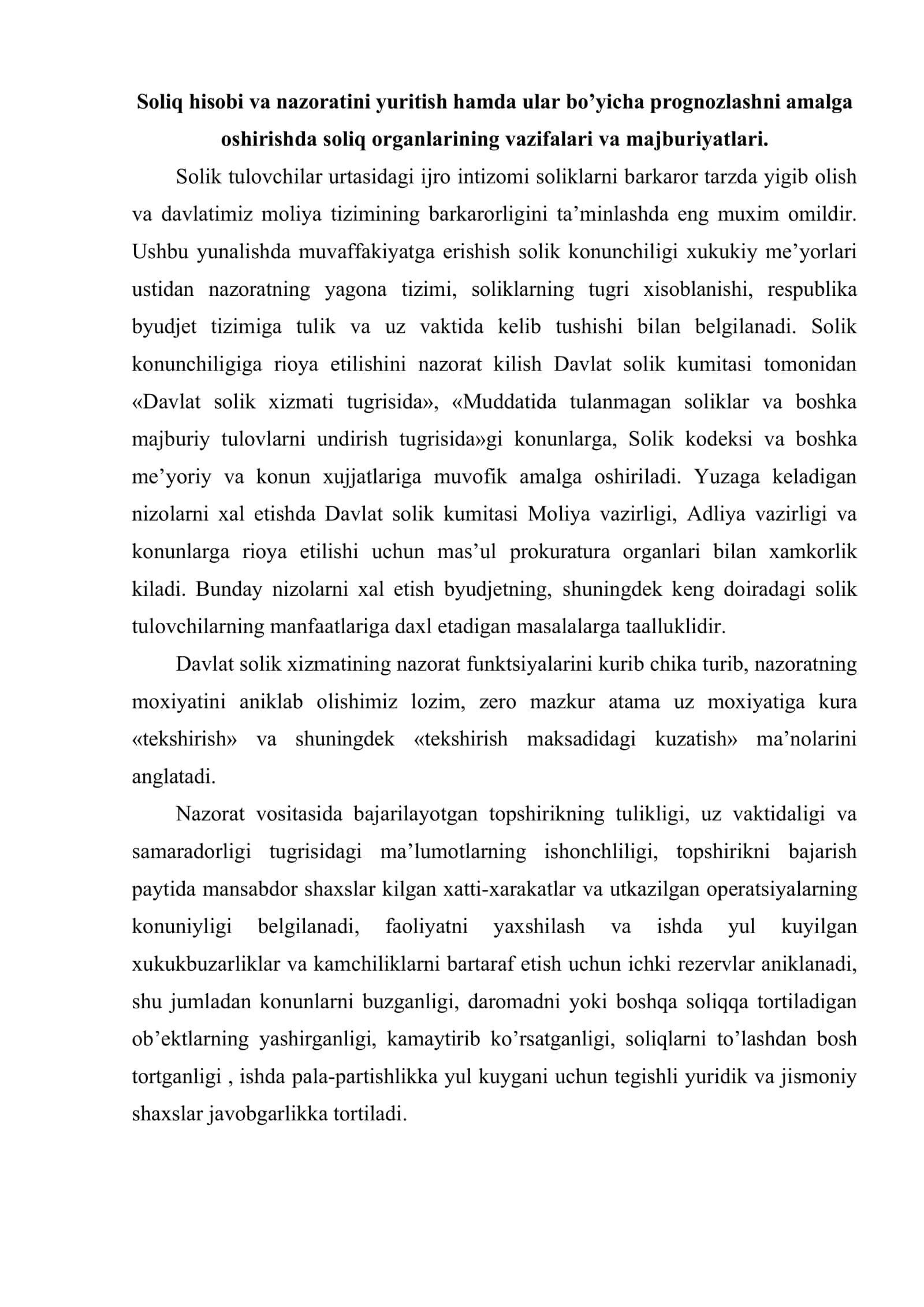 Soliq organlarida prognozni tashkil etish. Soliq tushumlari xisobi va nazoratini yuritish 2