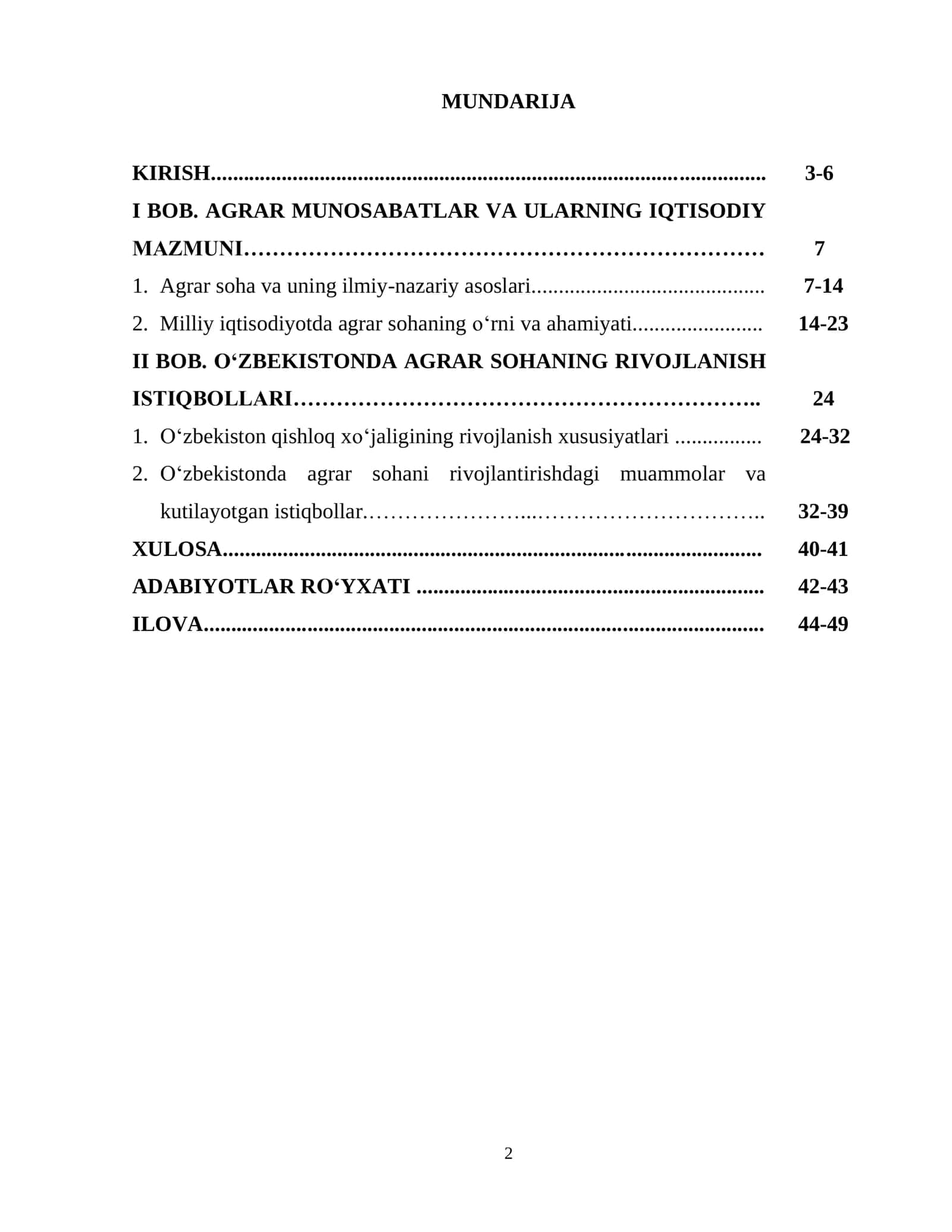 Milliy iqtisodiyotda agrar sohaning o'rni va ahamiyati (Kurs ishi / Tayyor ilmiy ish) 2