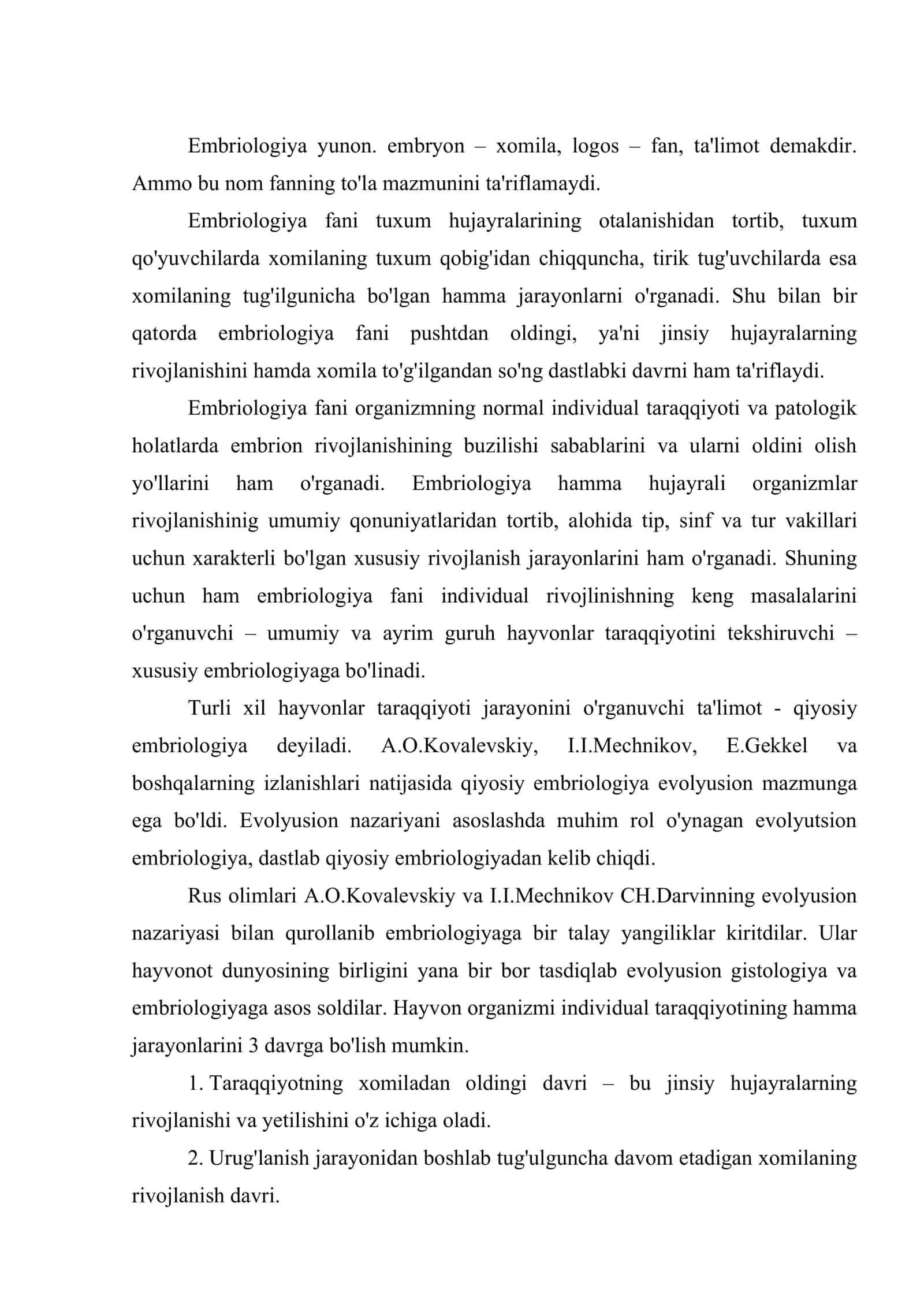 Jinsiy hujayralar va embrionning rivojlanishi 2