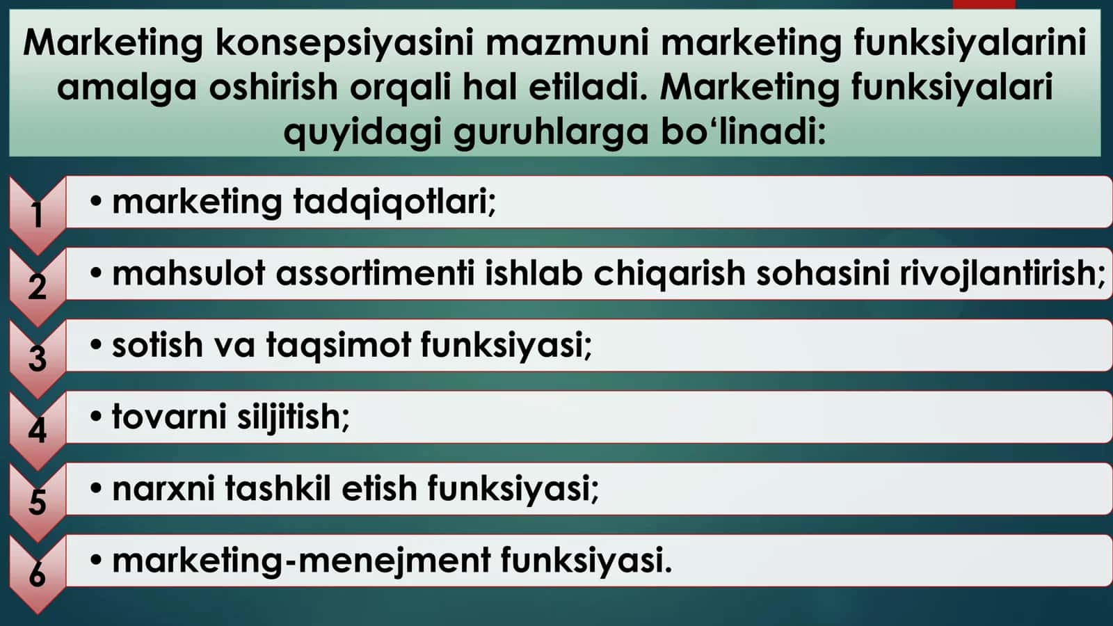 Marketing tamoyillari, vazifalari, funktsiyalari va turlari 2