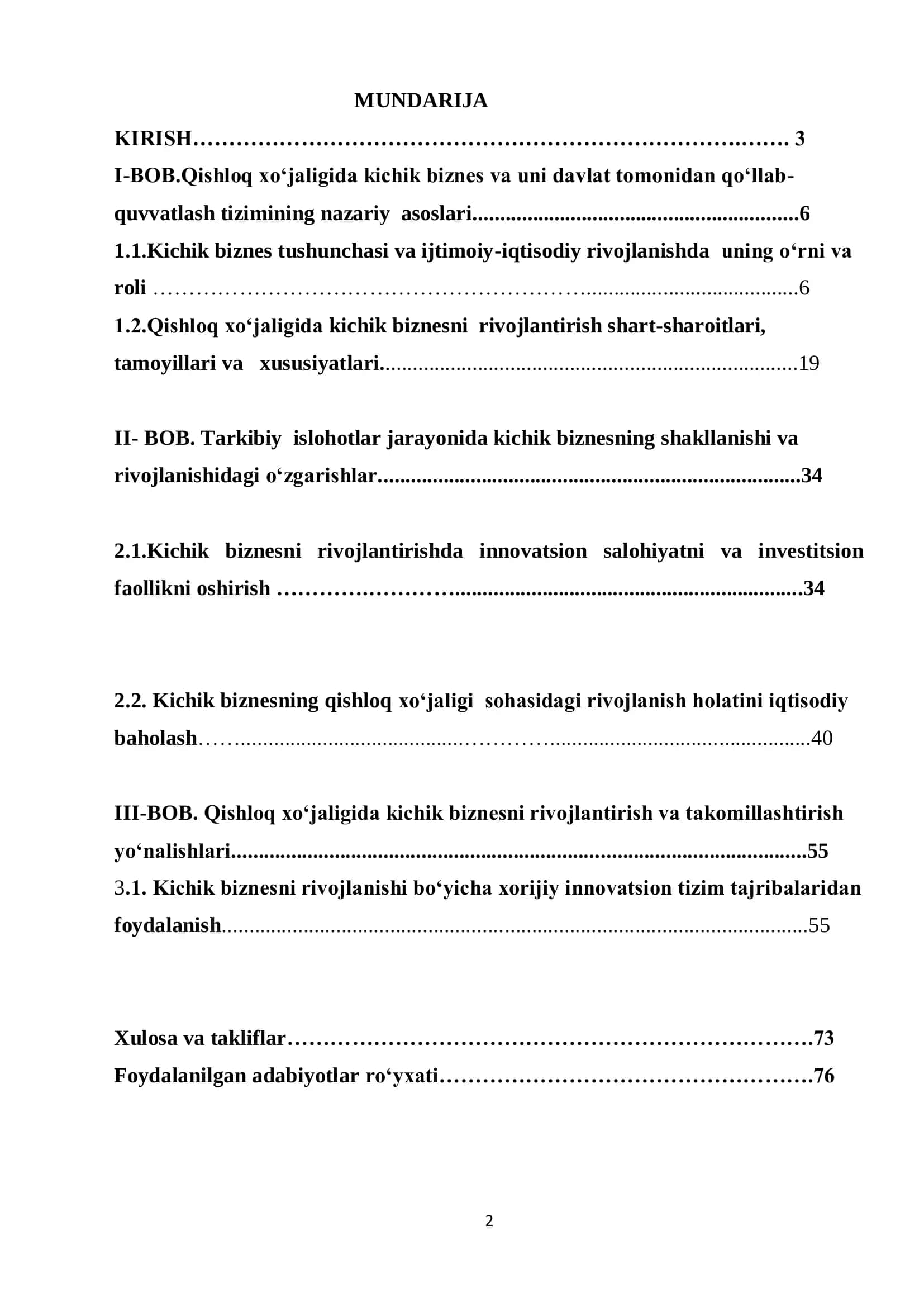 Qishloq xo’jaligida kichik biznes va uni davlat tomonidan qo’llab quvvatlash tizimi 2