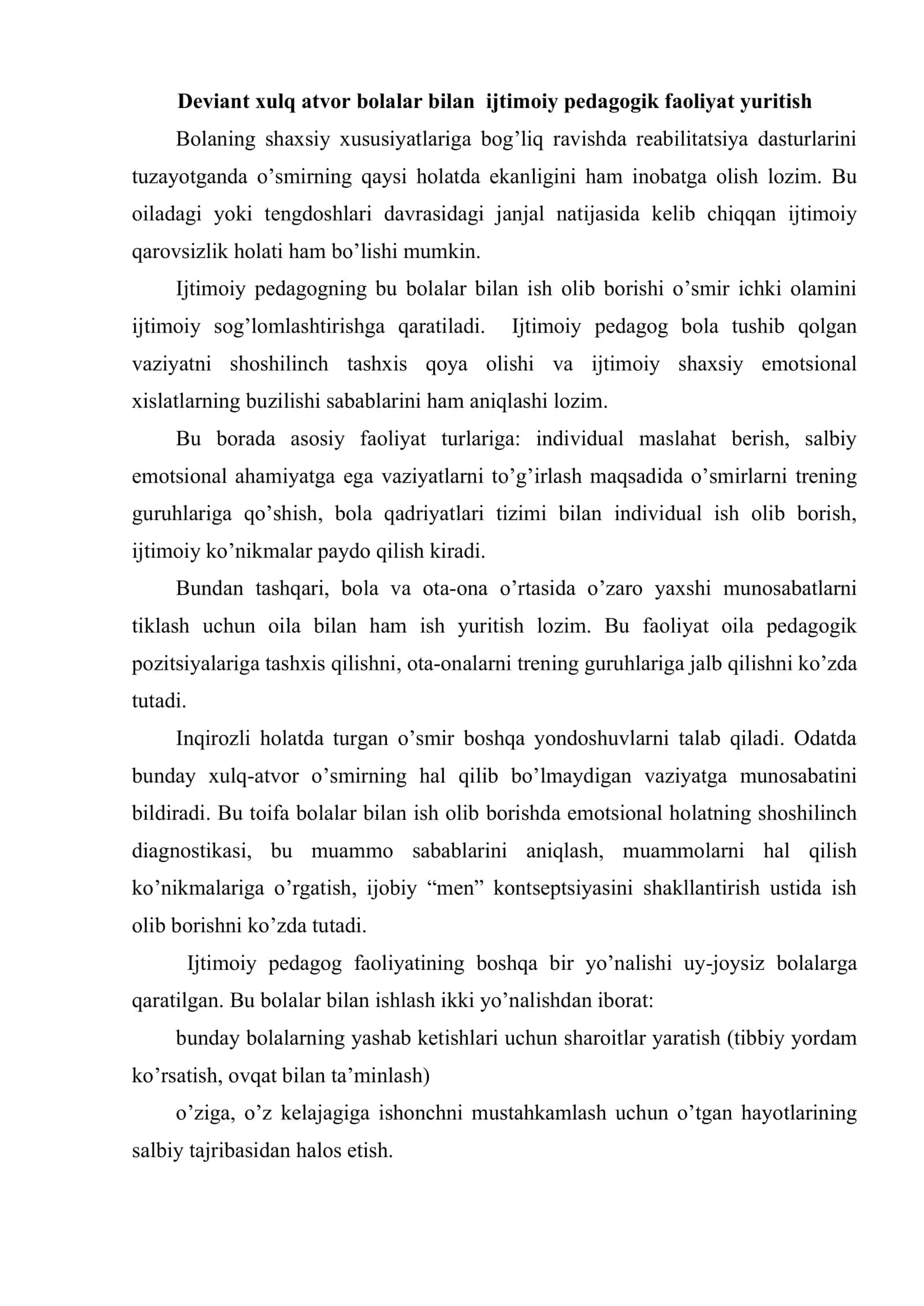 Dеviаnt хulq аtvоr bоlаlаr bilаn ijtimоiy pеdаgоgik fаоliyat yuritish 2