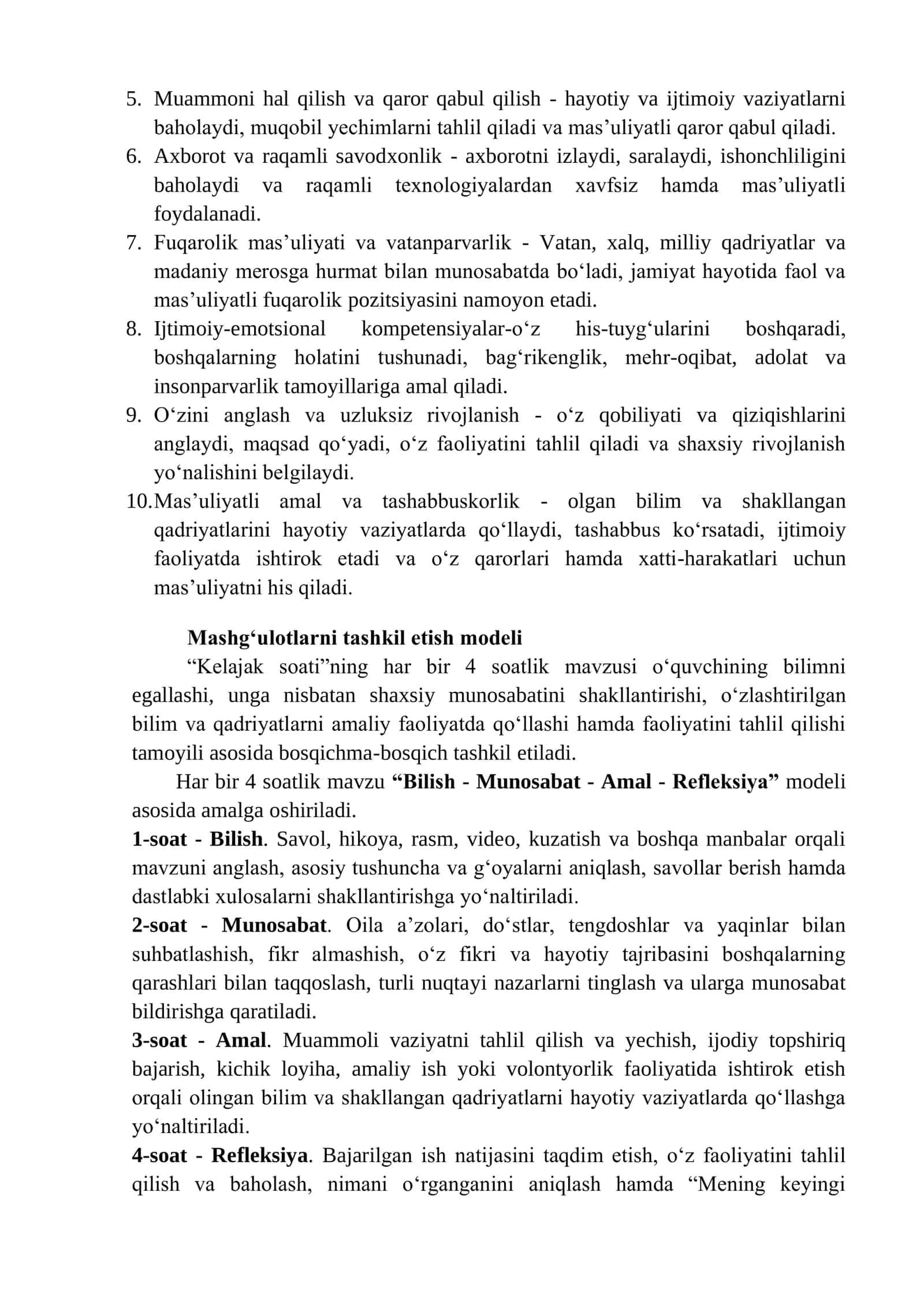 "Kelajak Soati" O'quv Dasturi (1-4-sinf) 2
