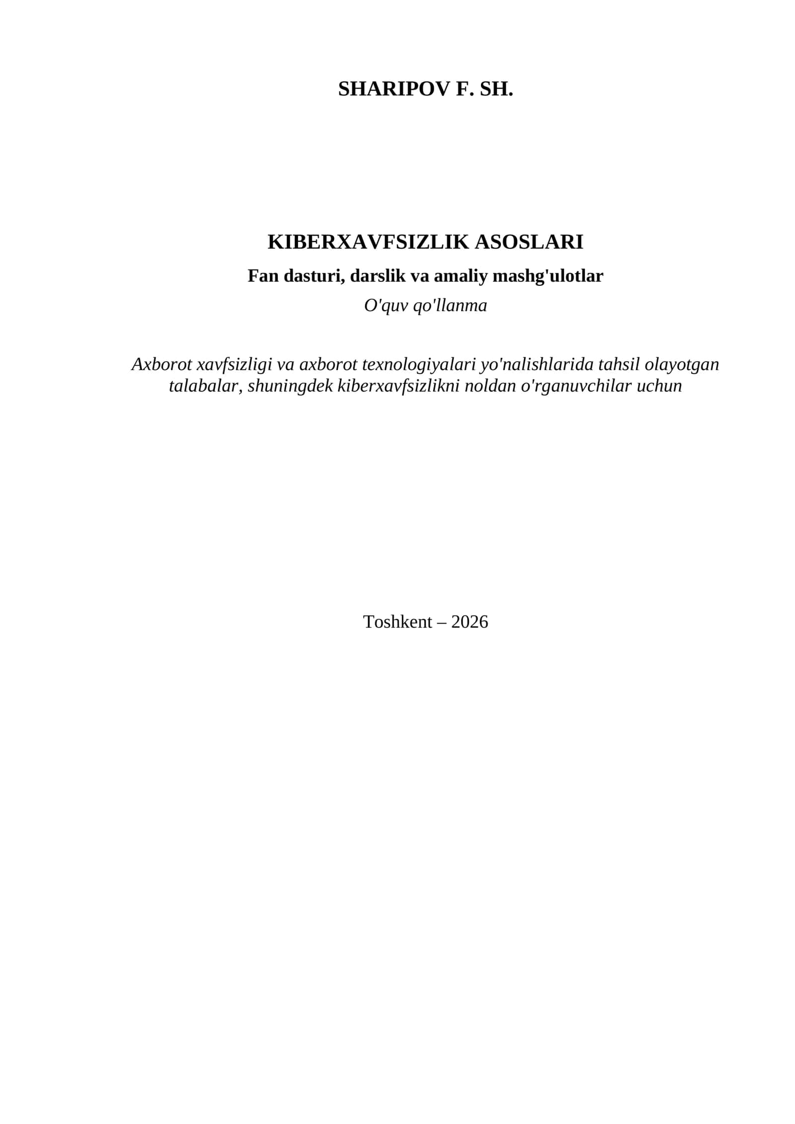 🔐 «KIBERXAVFSIZLIK ASOSLARI» — o’zbek tilidagi to’liq qo’llanma 2