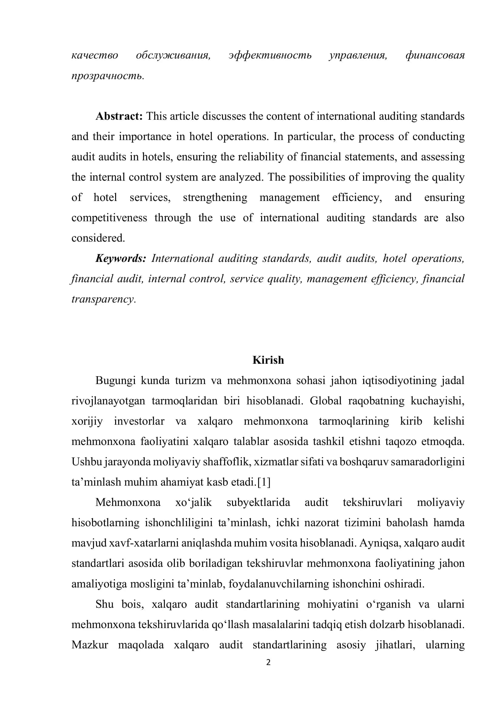 XALQARO AUDIT STANDARTLARI VA MEHMONXONA TEKSHIRUVLARI 2