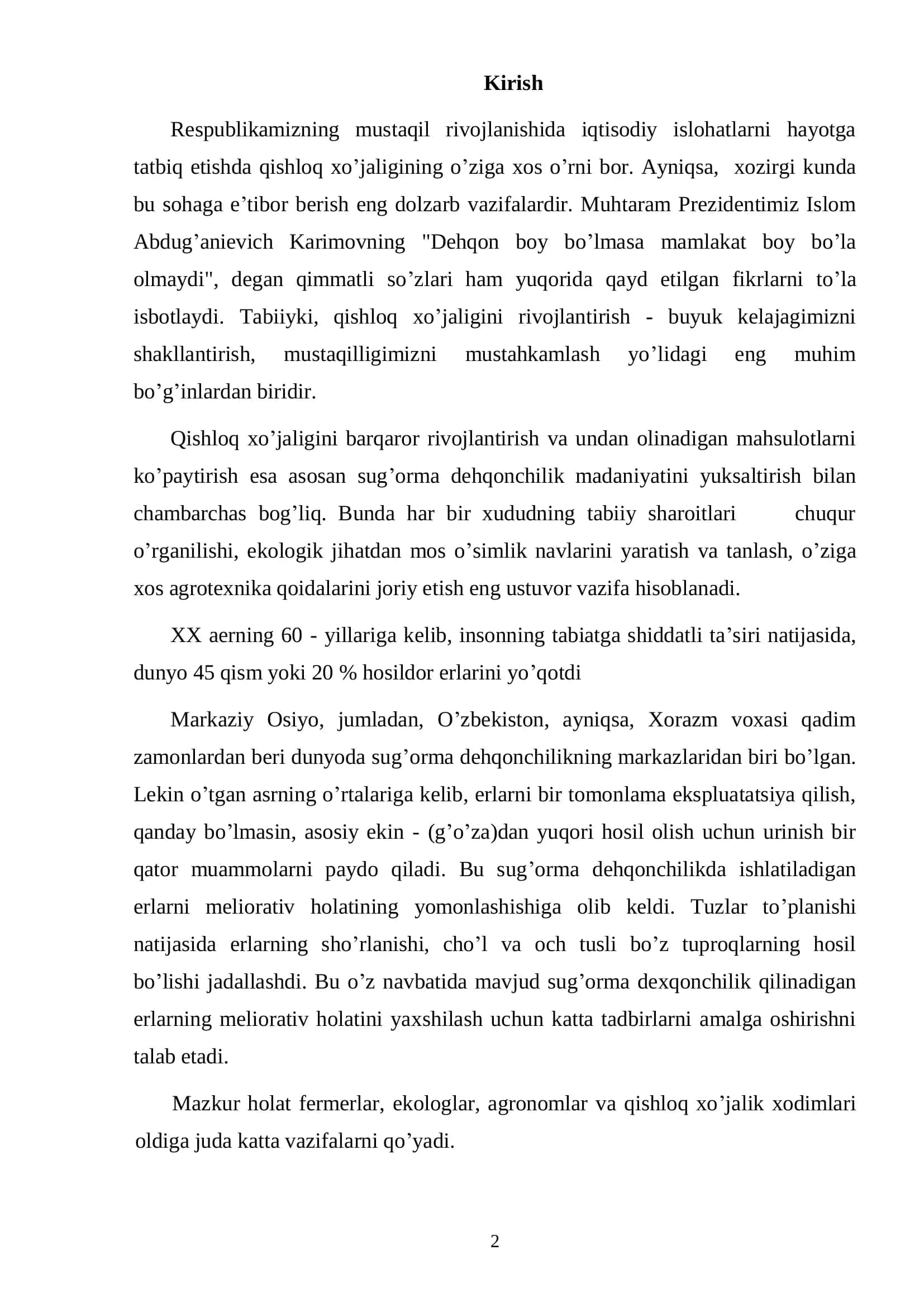 Qishloq xo’jaligi rivojitari, 2