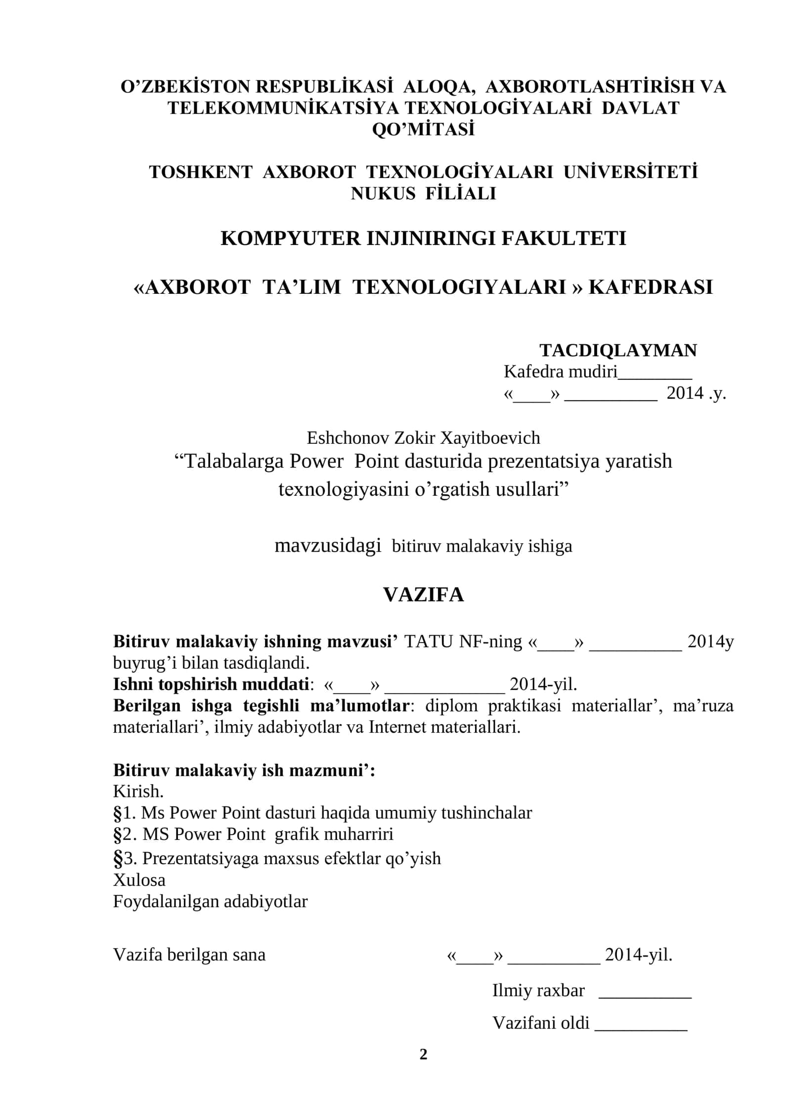 "Talabalarga Power Point dasturida prezentatsiya yaratish texnologiyasini o’rgatish usullari" 2