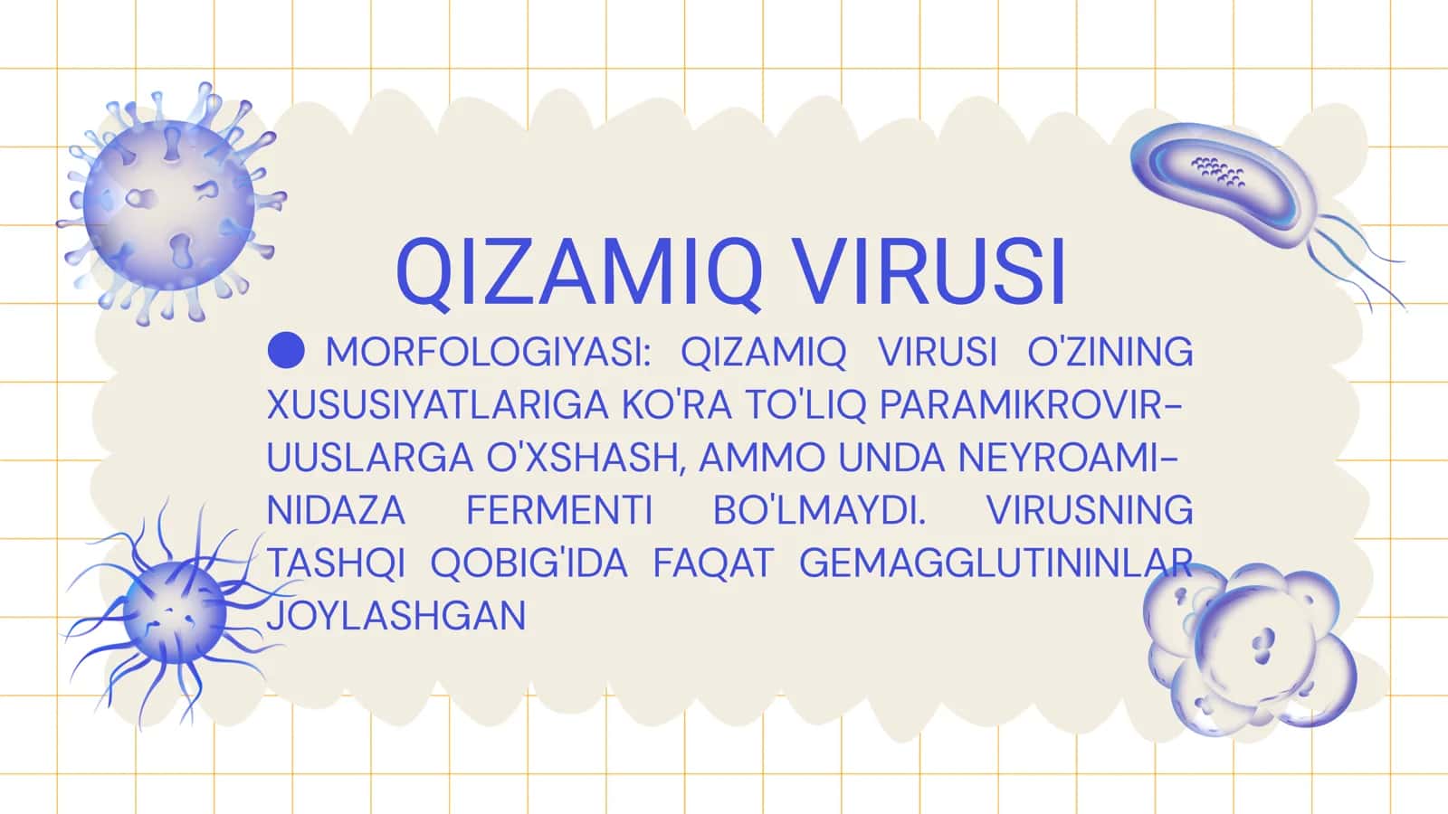 RNK viruslari –odamda respirator kasallik keltirib chiqaruvchi viruslar: ortomiksoviruslar, paramiksovirusslar, koronoviruslar. Umumiy xususiyatlari. Inson patologiyasidagi roli. Mikrobiologik diagnostika. Maxsus profilaktikasi. (Laboratoriya mashg‘ulotlari) 2