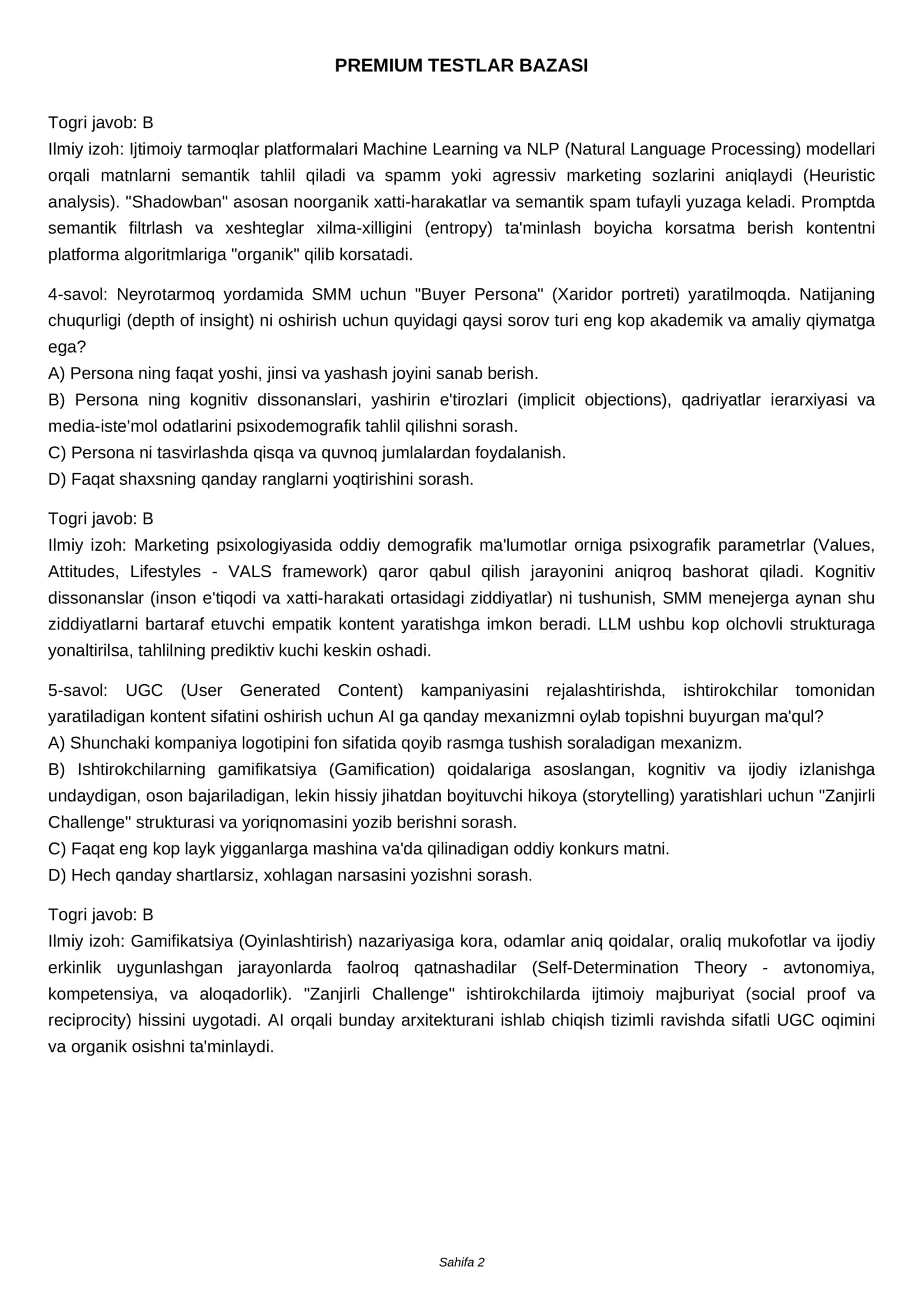 SMM UCHUN AI PROMPTLAR - PREMIUM TEST BAZASI 2