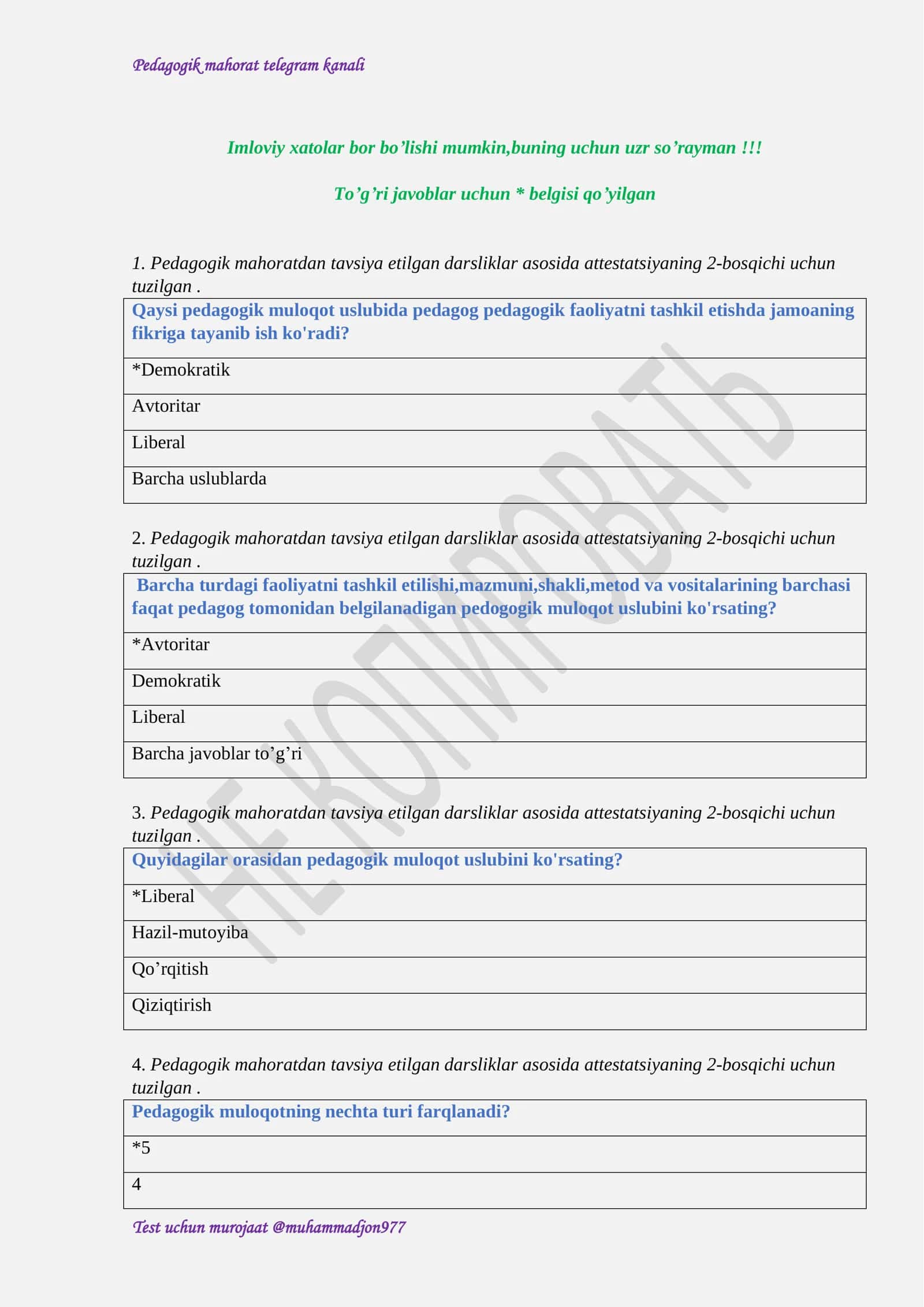 Pedagogik mahoratdan testlar 2
