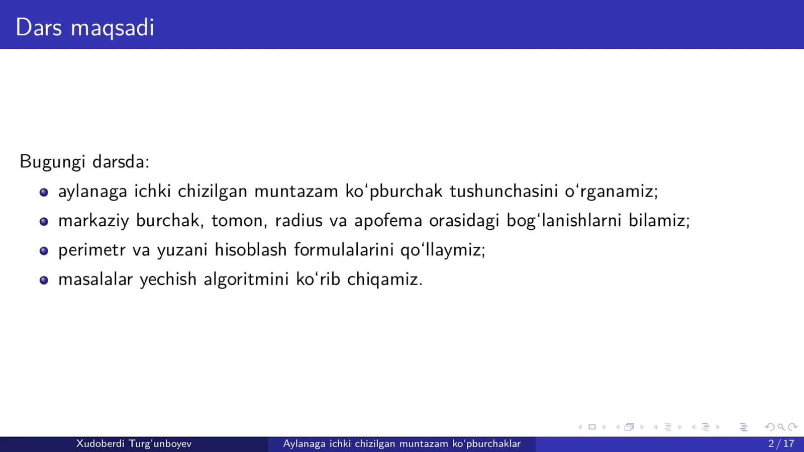 Aylanaga ichki chizilgan ko'pburchaklar (taqdimot) 2
