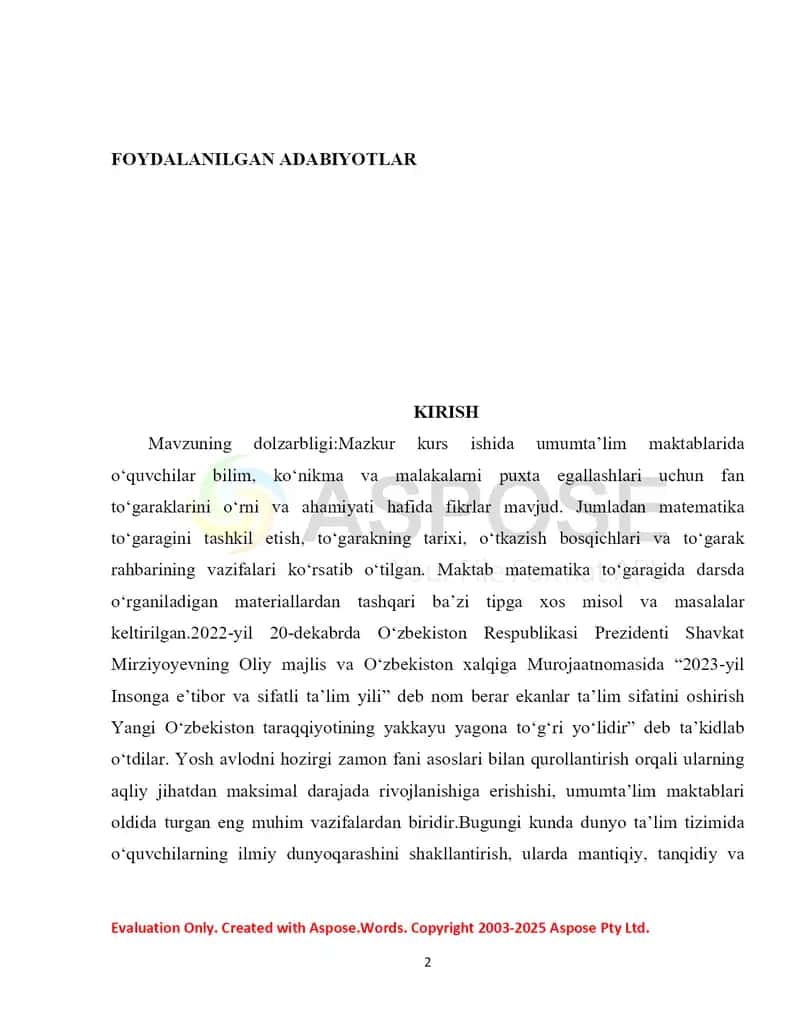 BOSHLANG‘ICH SINFLARDA MATEMATIK TO‘GARAKLARNI TASHKIL QILISH (kurs ishi) 2