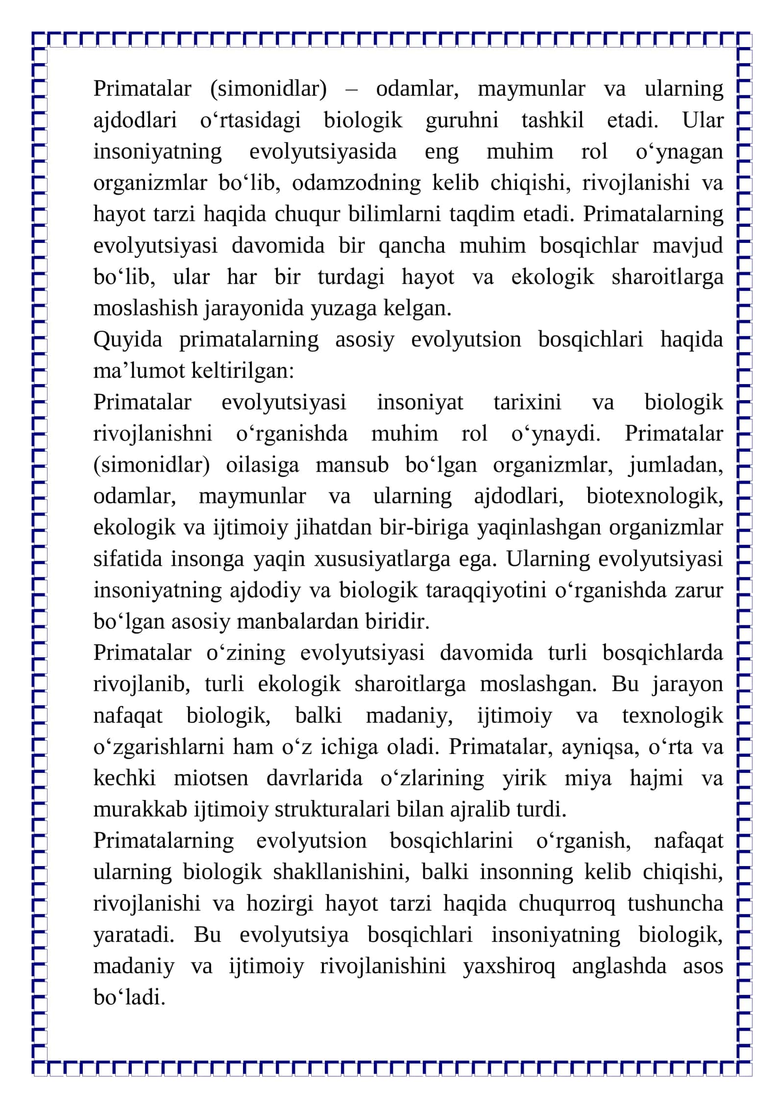 Primatalarning asosiy evolutsiyon bosqichlari 2
